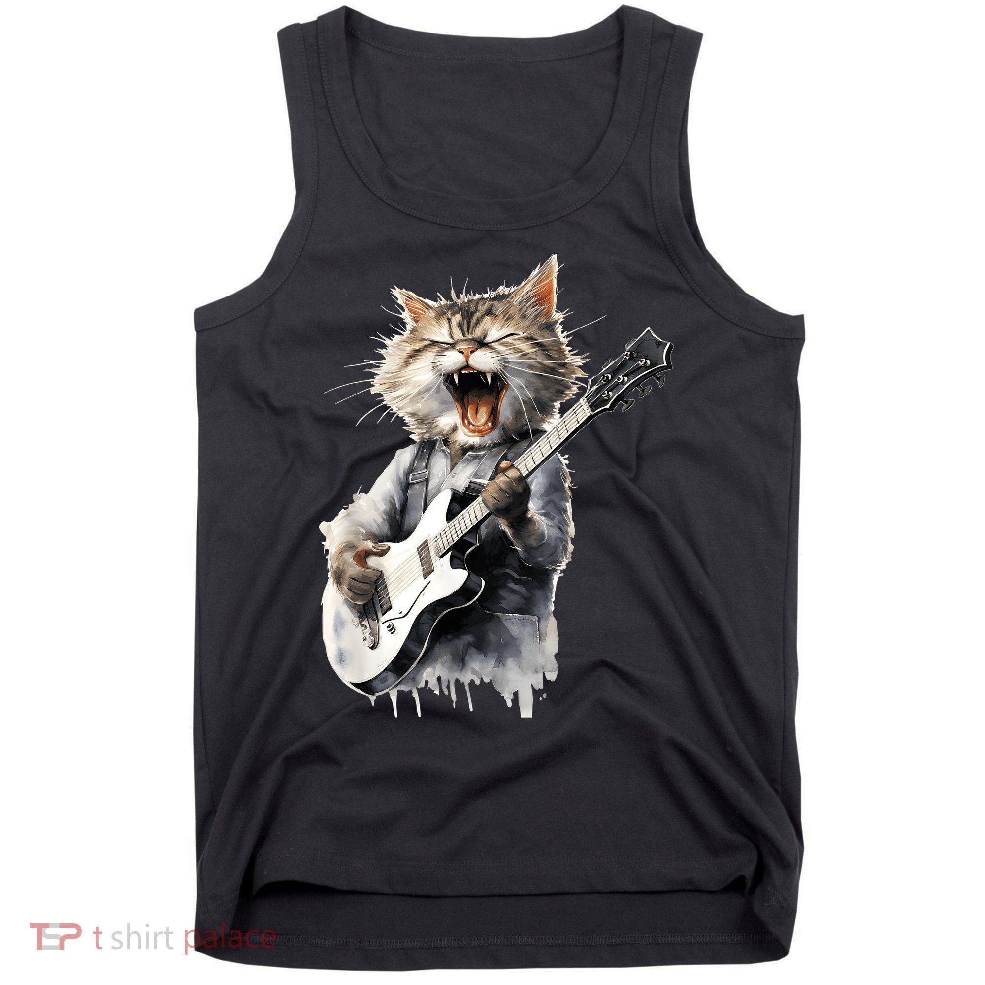 Guitar Cat Rock Cat Playing Guitar Tank Top