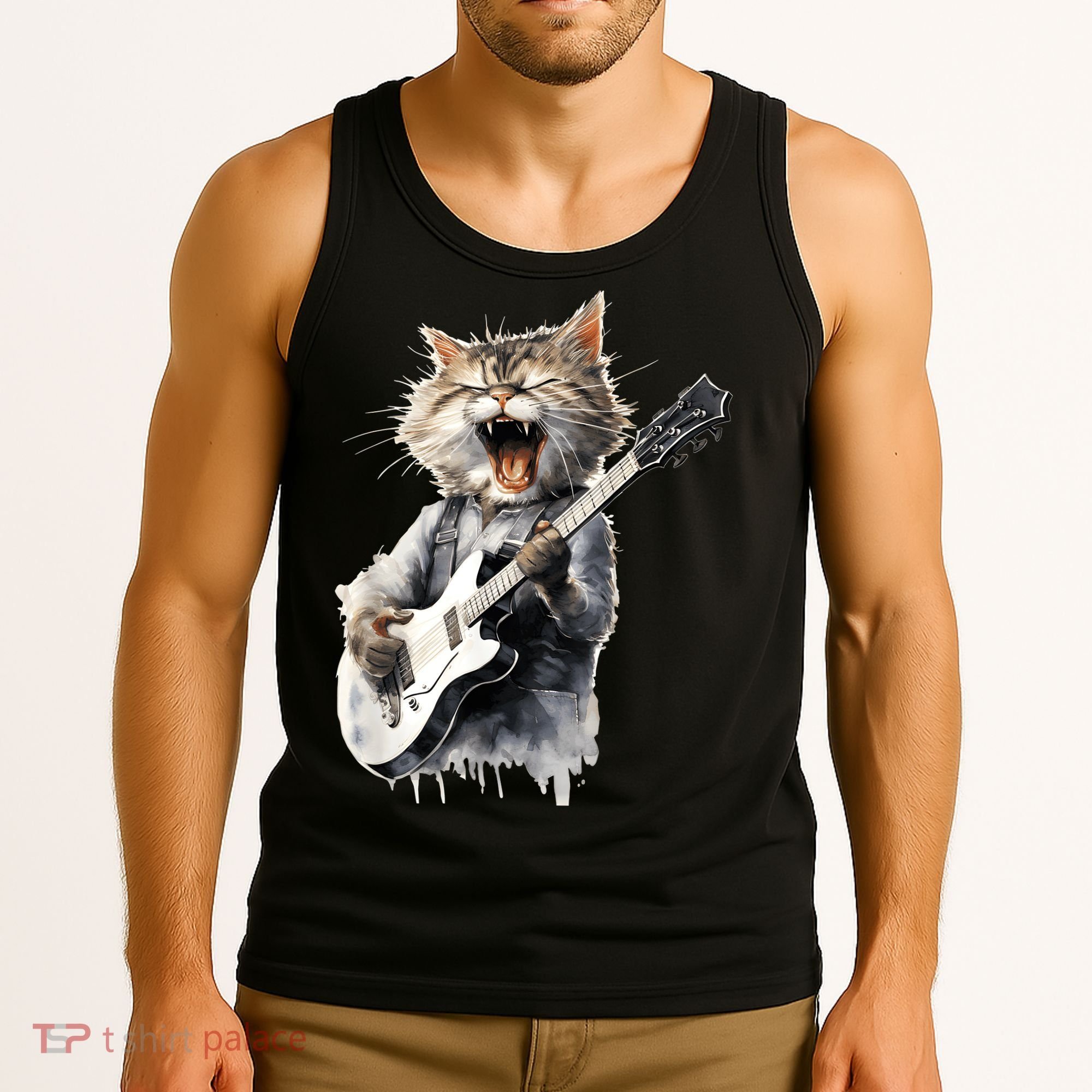 Guitar Cat Rock Cat Playing Guitar Tank Top