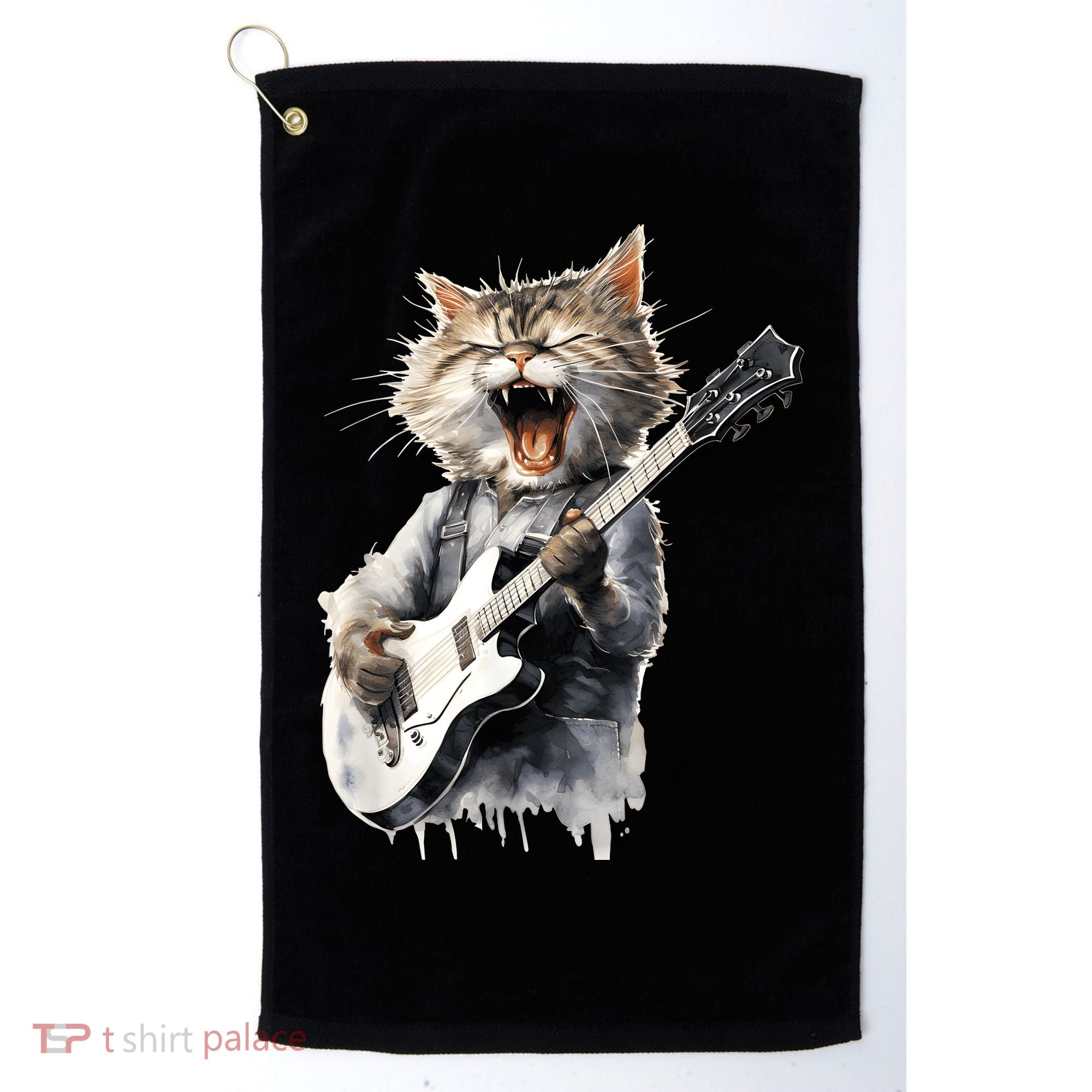 Guitar Cat Rock Cat Playing Guitar Golf Towel