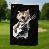 Guitar Cat Rock Cat Playing Guitar Golf Towel thumb 1
