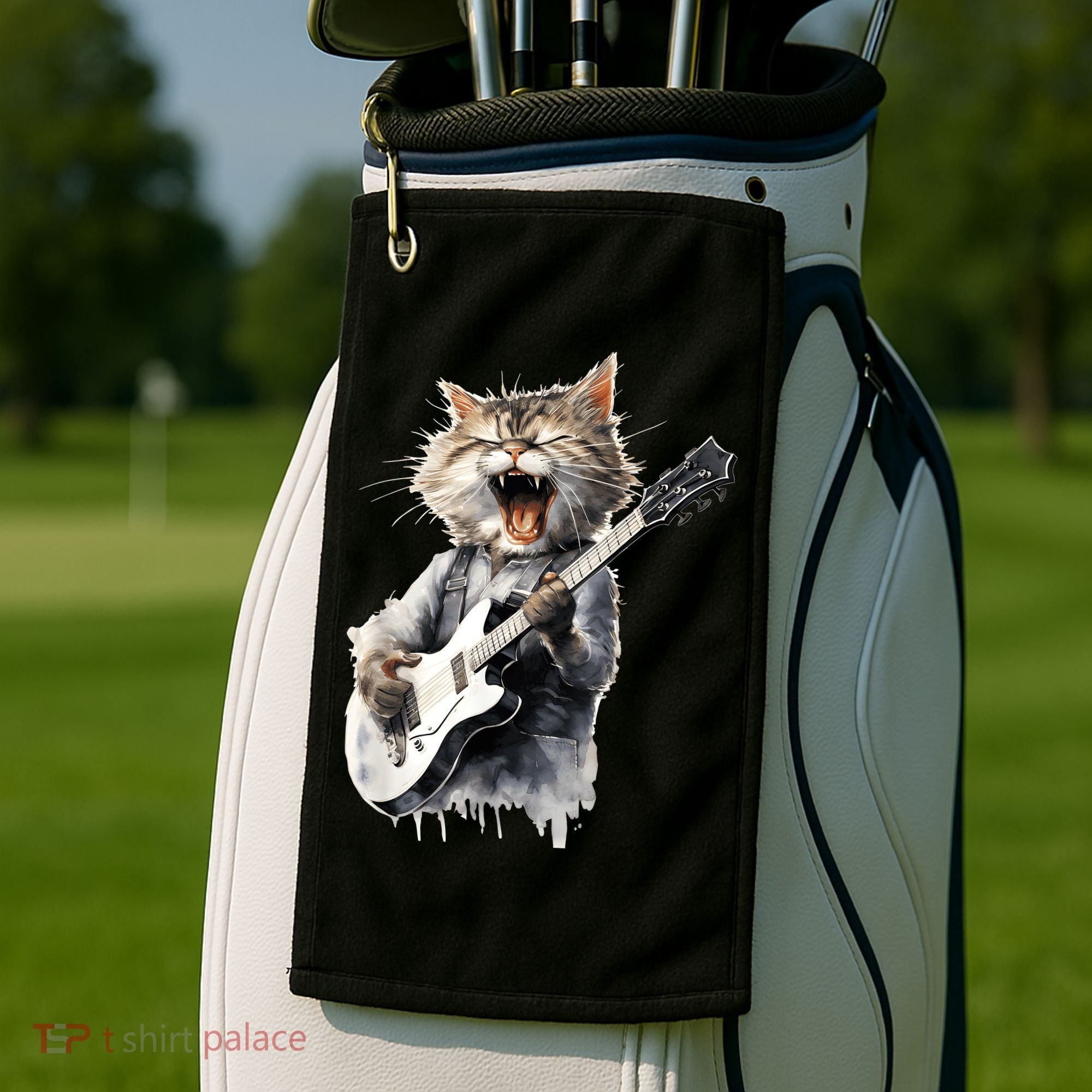 Guitar Cat Rock Cat Playing Guitar Golf Towel