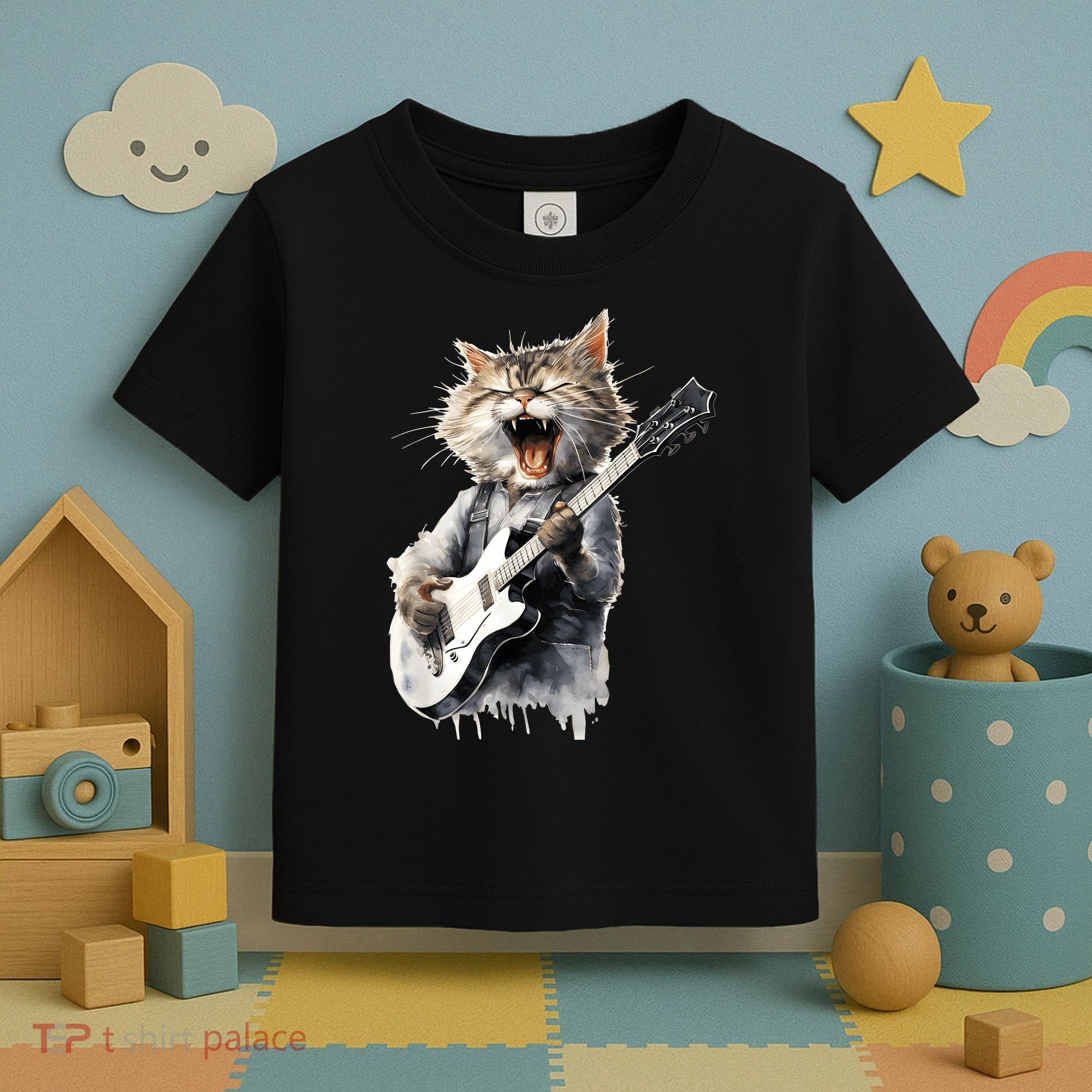 Guitar Cat Rock Cat Playing Guitar Toddler T-Shirt