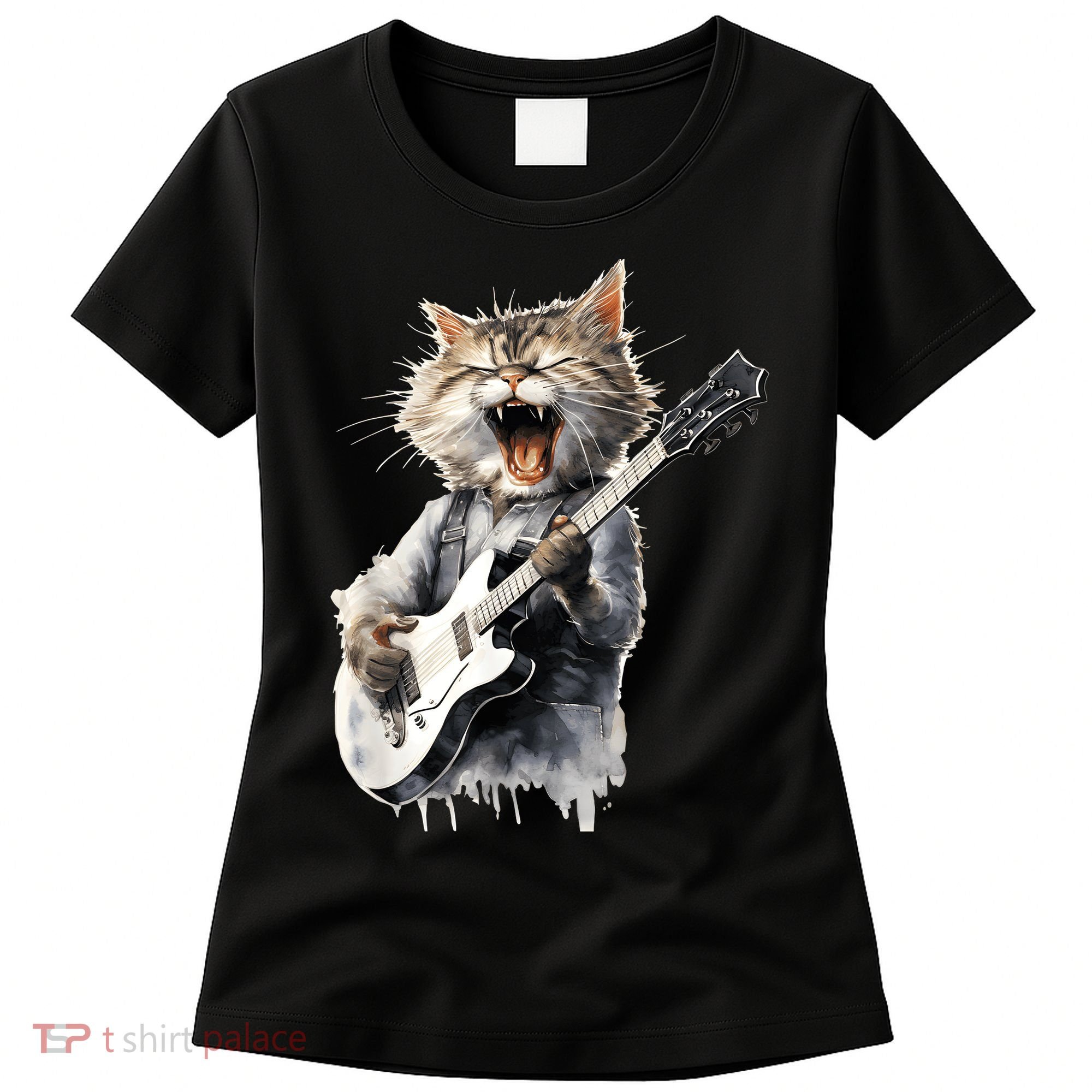 Guitar Cat Rock Cat Playing Guitar Women's T-Shirt