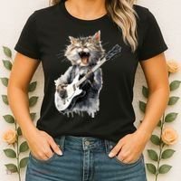 Guitar Cat Rock Cat Playing Guitar Women's T-Shirt thumb 2