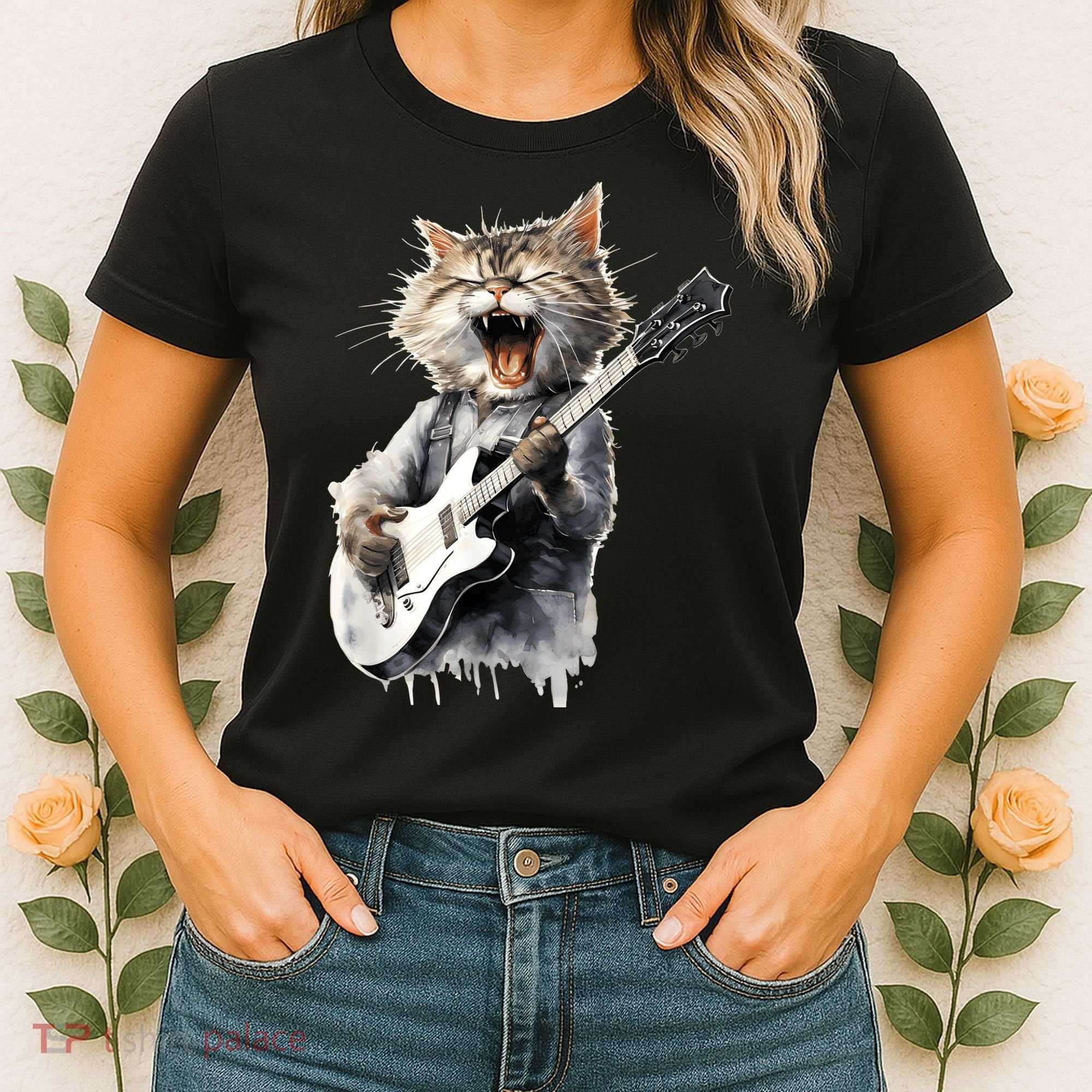 Guitar Cat Rock Cat Playing Guitar Women's T-Shirt