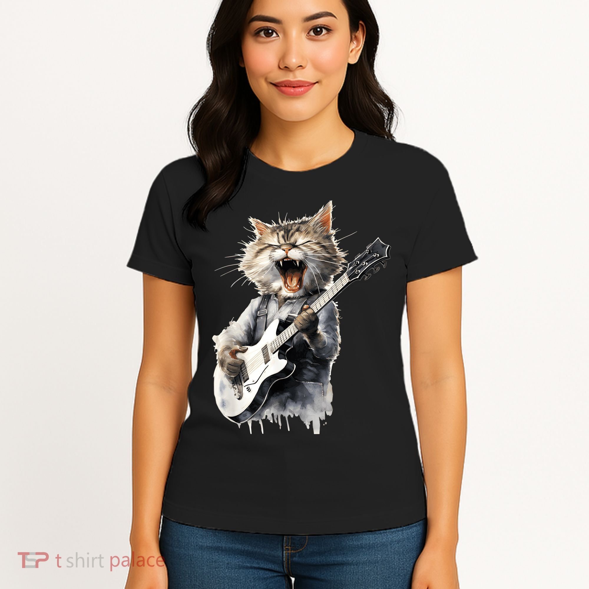 Guitar Cat Rock Cat Playing Guitar Women's T-Shirt