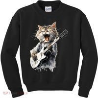 Guitar Cat Rock Cat Playing Guitar Kids Sweatshirt thumb 0