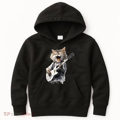 Guitar Cat Rock Cat Playing Guitar Kids Hoodie