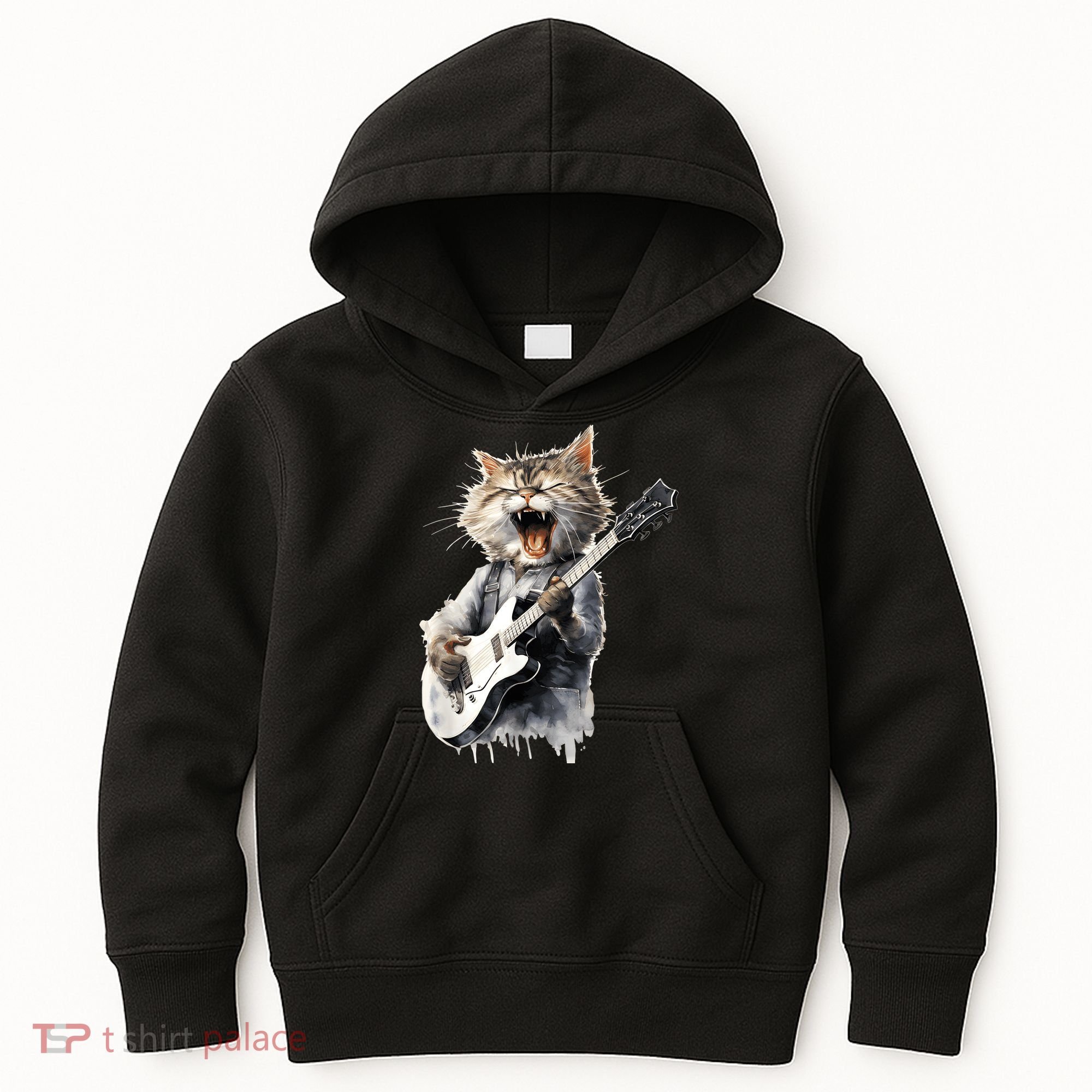 Guitar Cat Rock Cat Playing Guitar Kids Hoodie