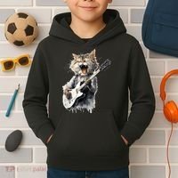 Guitar Cat Rock Cat Playing Guitar Kids Hoodie thumb 2