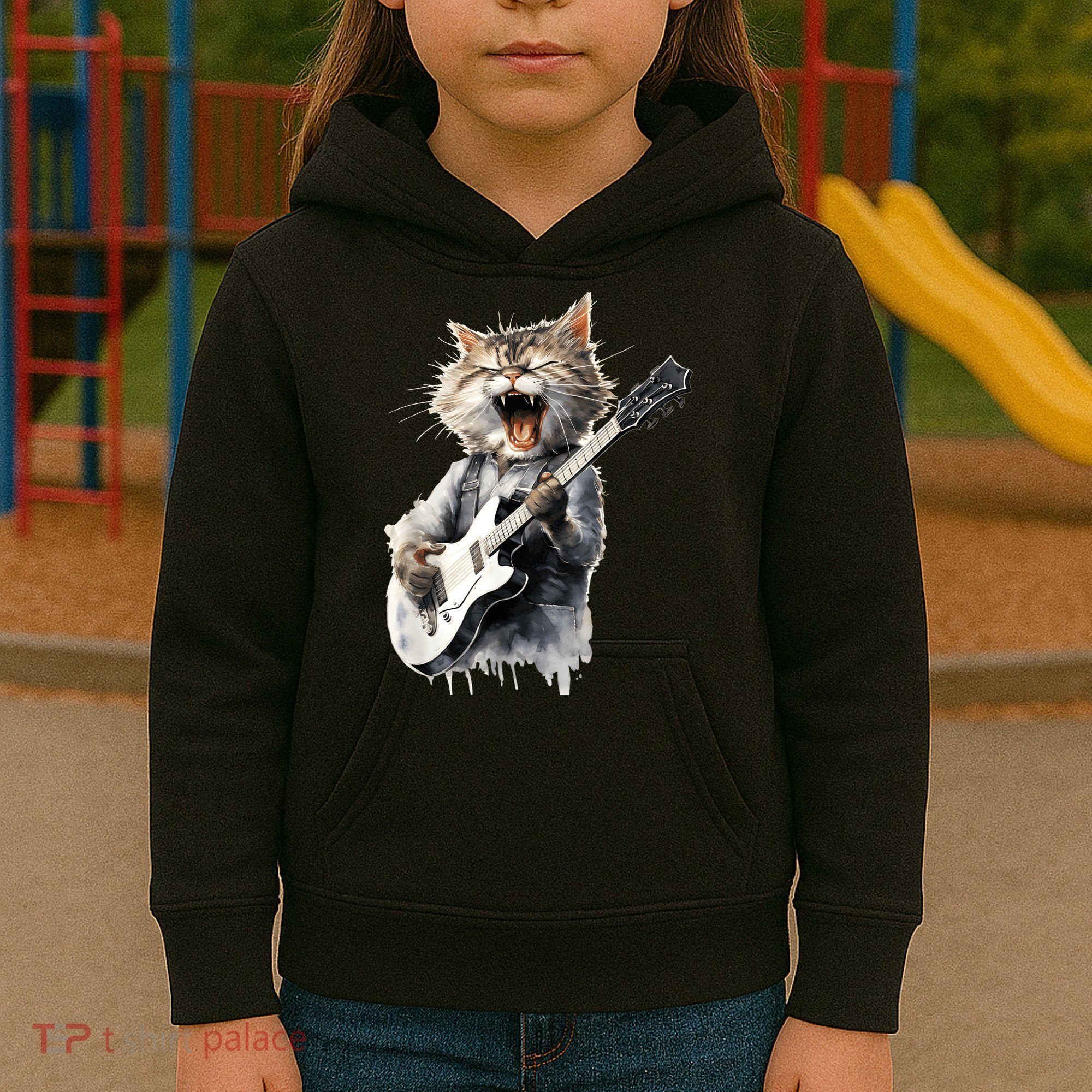 Guitar Cat Rock Cat Playing Guitar Kids Hoodie