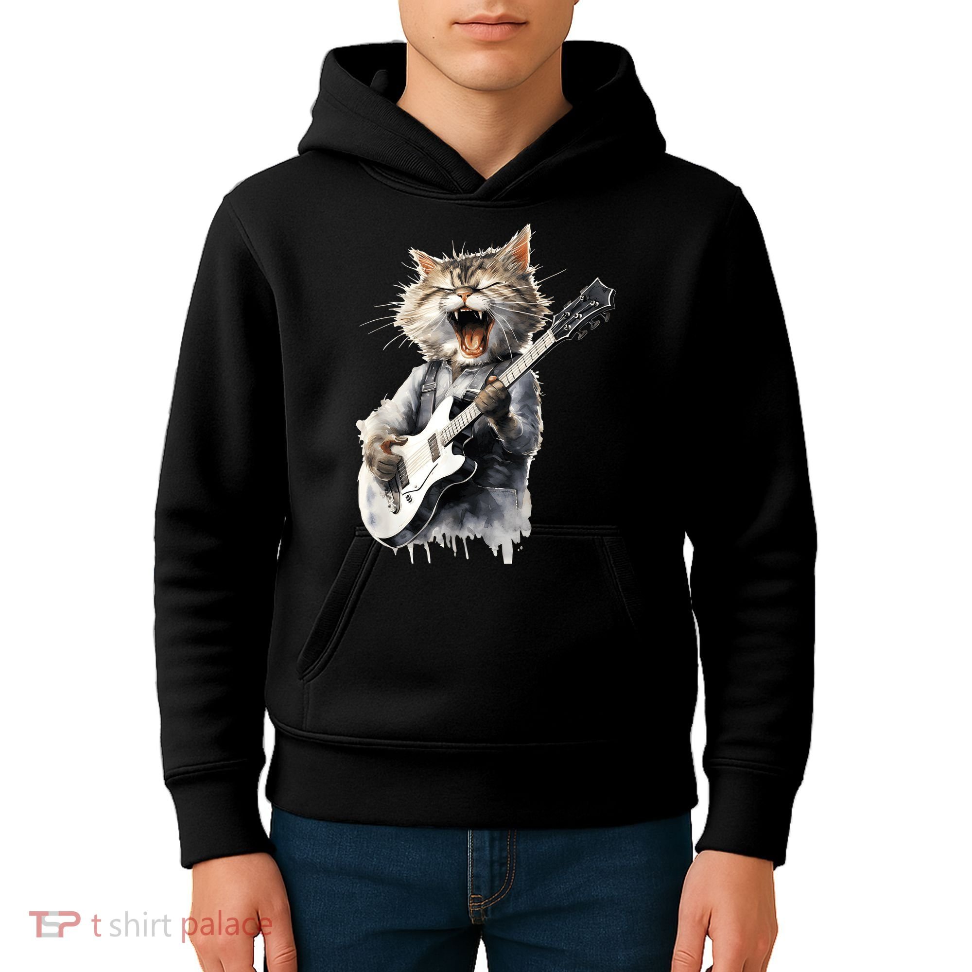 Guitar Cat Rock Cat Playing Guitar Kids Hoodie