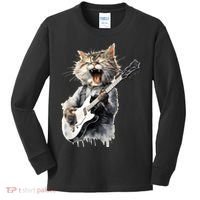 Guitar Cat Rock Cat Playing Guitar Kids Long Sleeve Shirt thumb 0