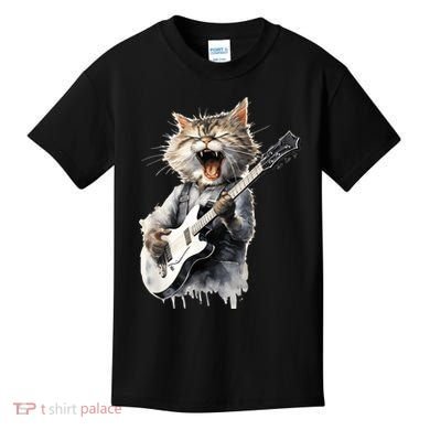 Guitar Cat Rock Cat Playing Guitar Kids T-Shirt