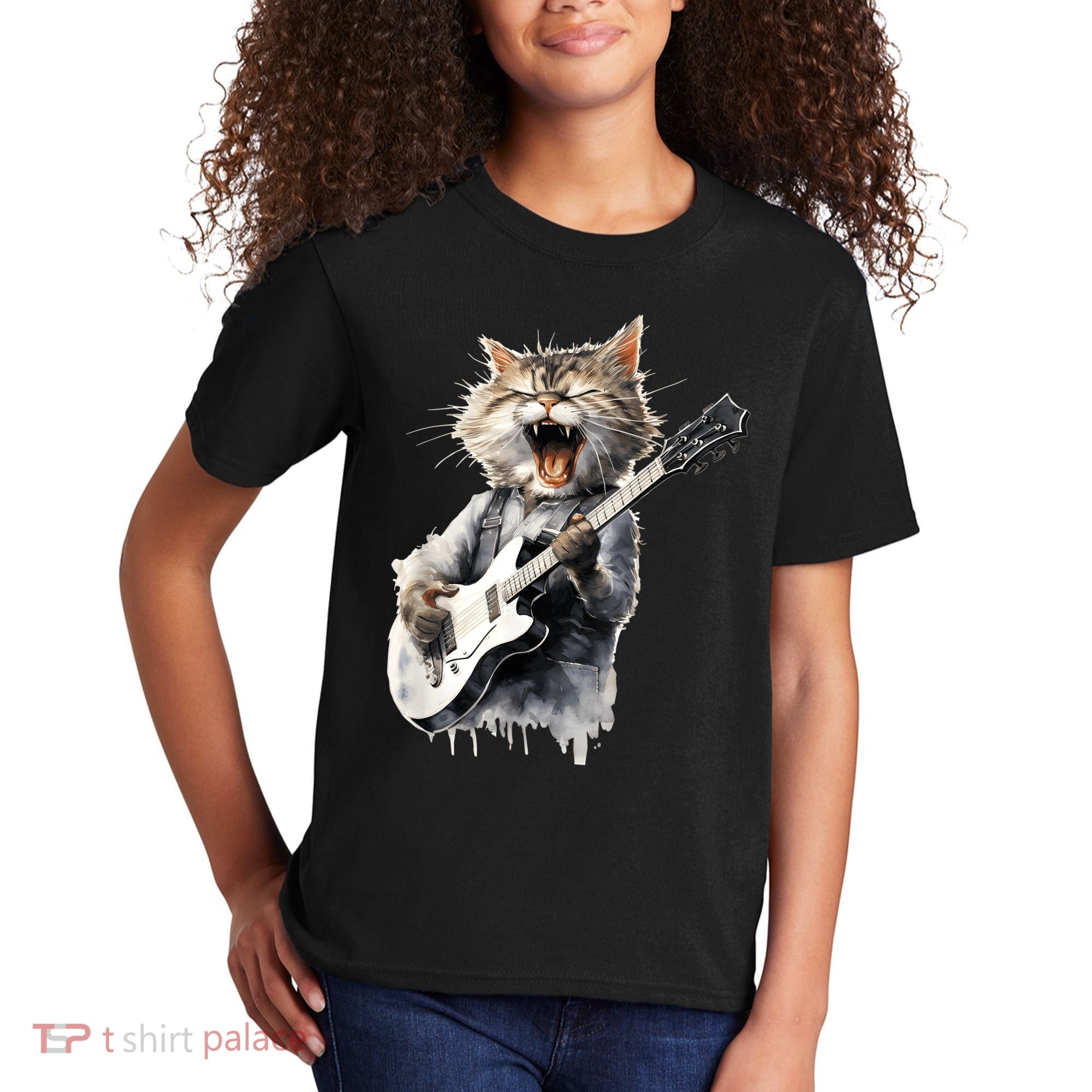 Guitar Cat Rock Cat Playing Guitar Kids T-Shirt