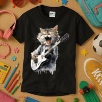Guitar Cat Rock Cat Playing Guitar Kids T-Shirt thumb 3