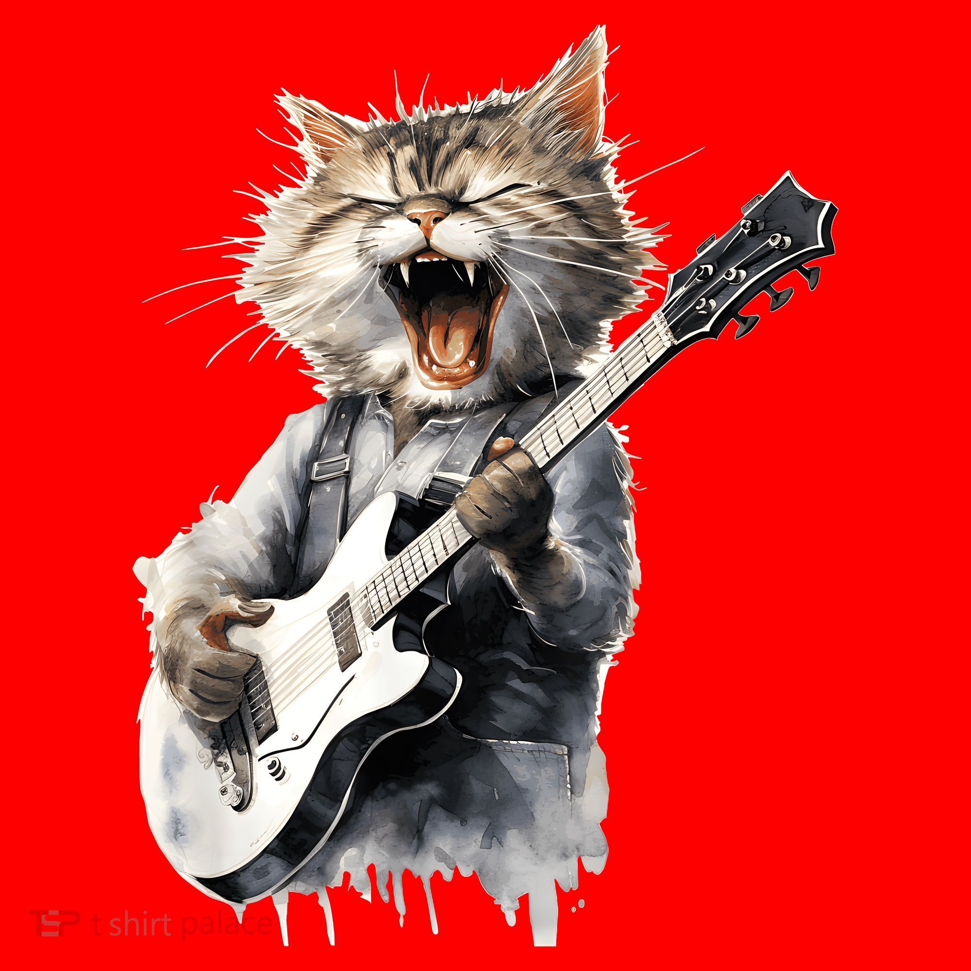 Guitar Cat Rock Cat Playing Guitar Santa Hat