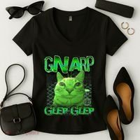 Gnarp Cat Silly Alien Cat Meme Brainrot Gen Z Meme Women's V-Neck T-Shirt thumb 2