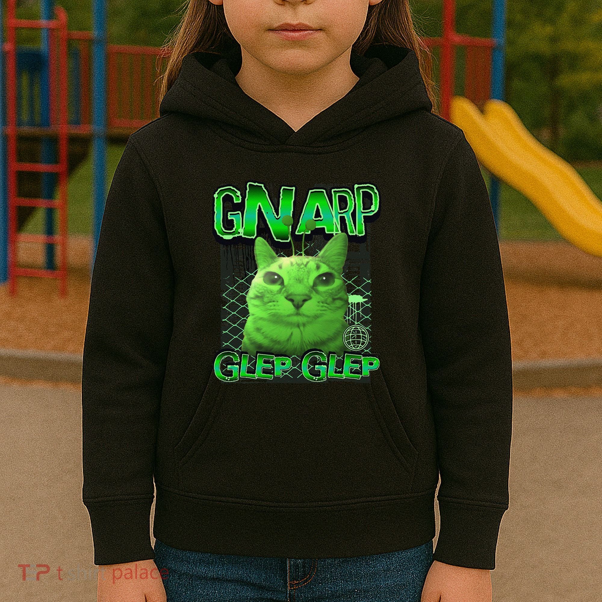 Gnarp Cat Silly Alien Cat Meme Brainrot Gen Z Meme Kids Hoodie