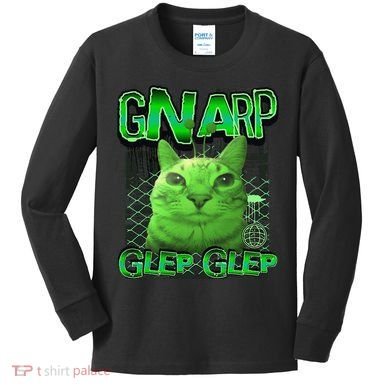 Gnarp Cat Silly Alien Cat Meme Brainrot Gen Z Meme Kids Long Sleeve Shirt