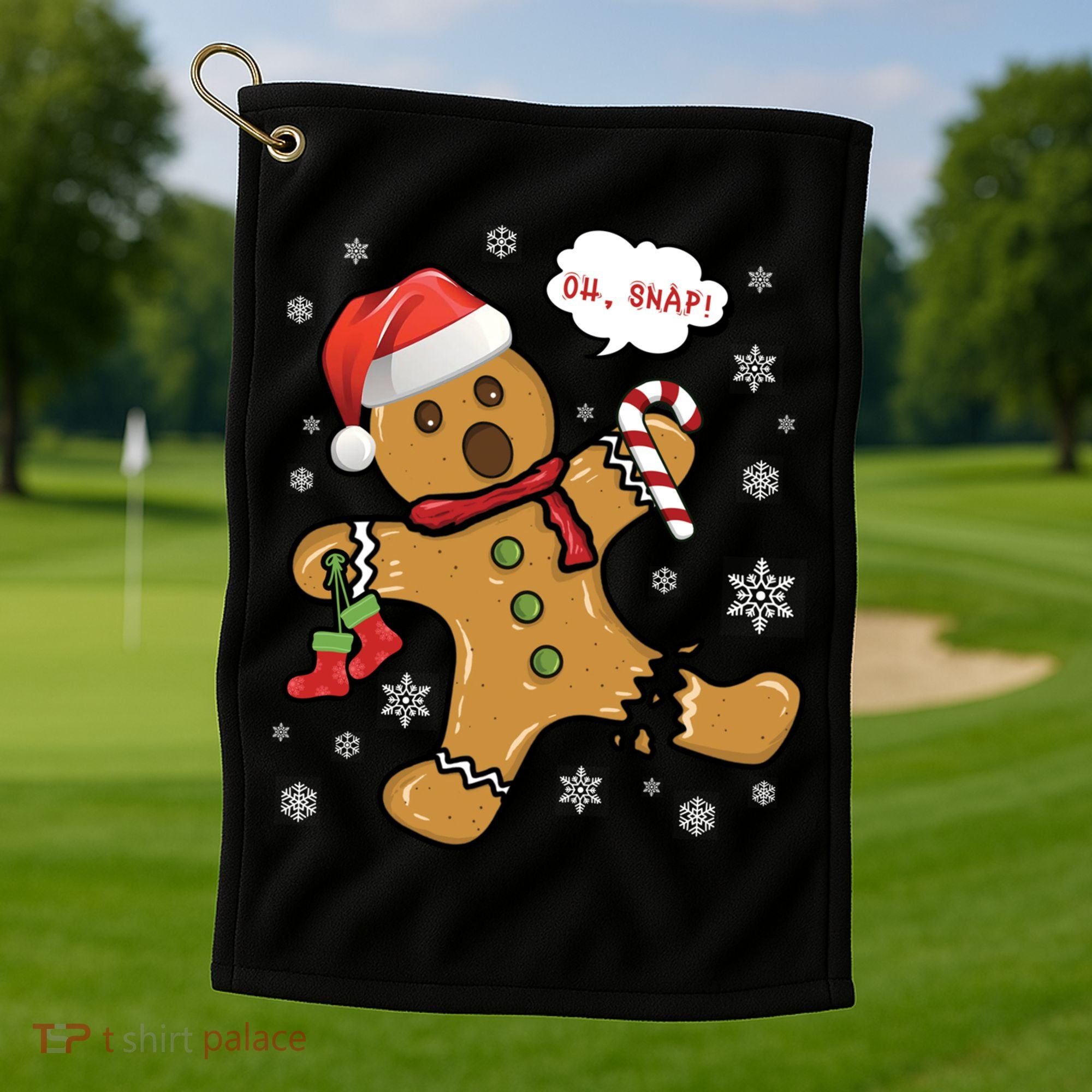 Gingerbread Cookie Santa Hat Oh Snap Funny Christmas Gift Golf Towel