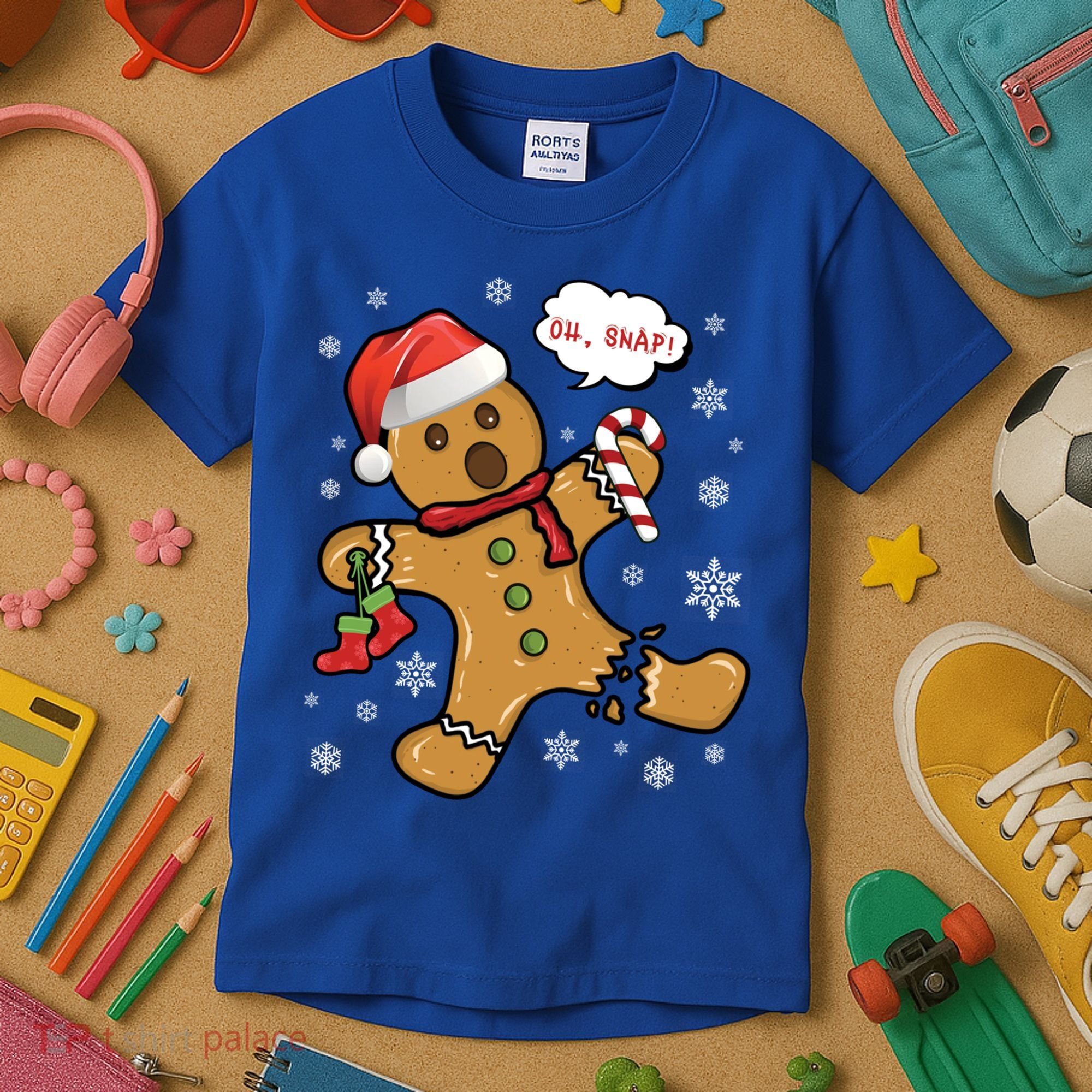 Gingerbread Cookie Santa Hat Oh Snap Funny Christmas Gift Kids T-Shirt