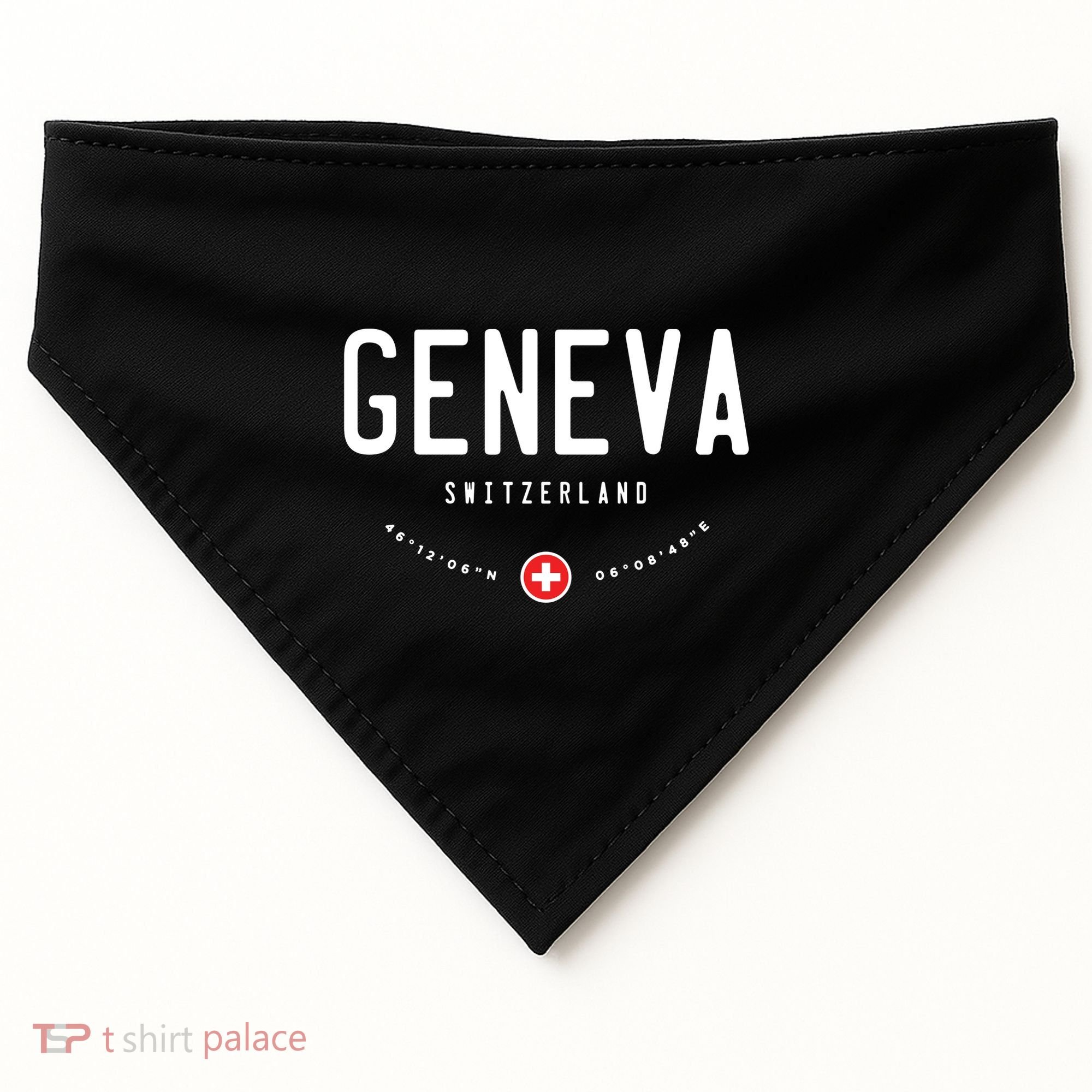 Geneva Coordinates Switzerland Flag USA-Made Doggie Bandana