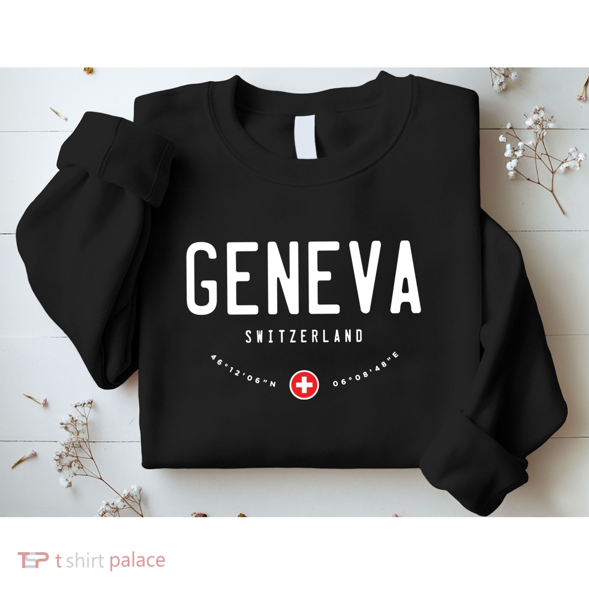Geneva Coordinates Switzerland Flag Sweatshirt