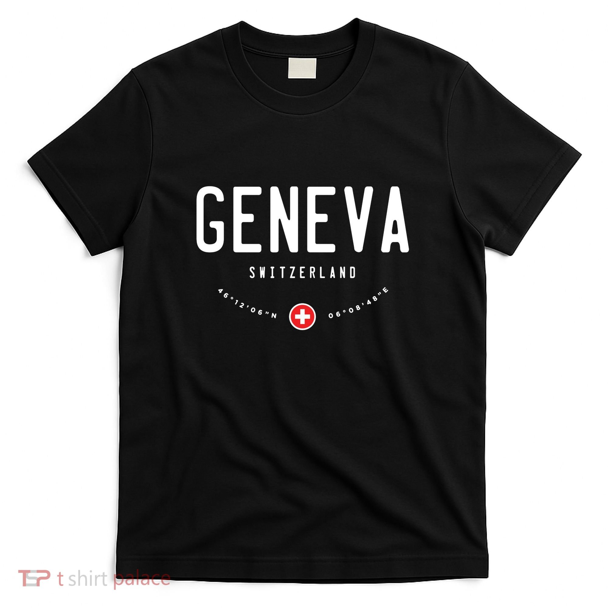Geneva Coordinates Switzerland Flag T-Shirt