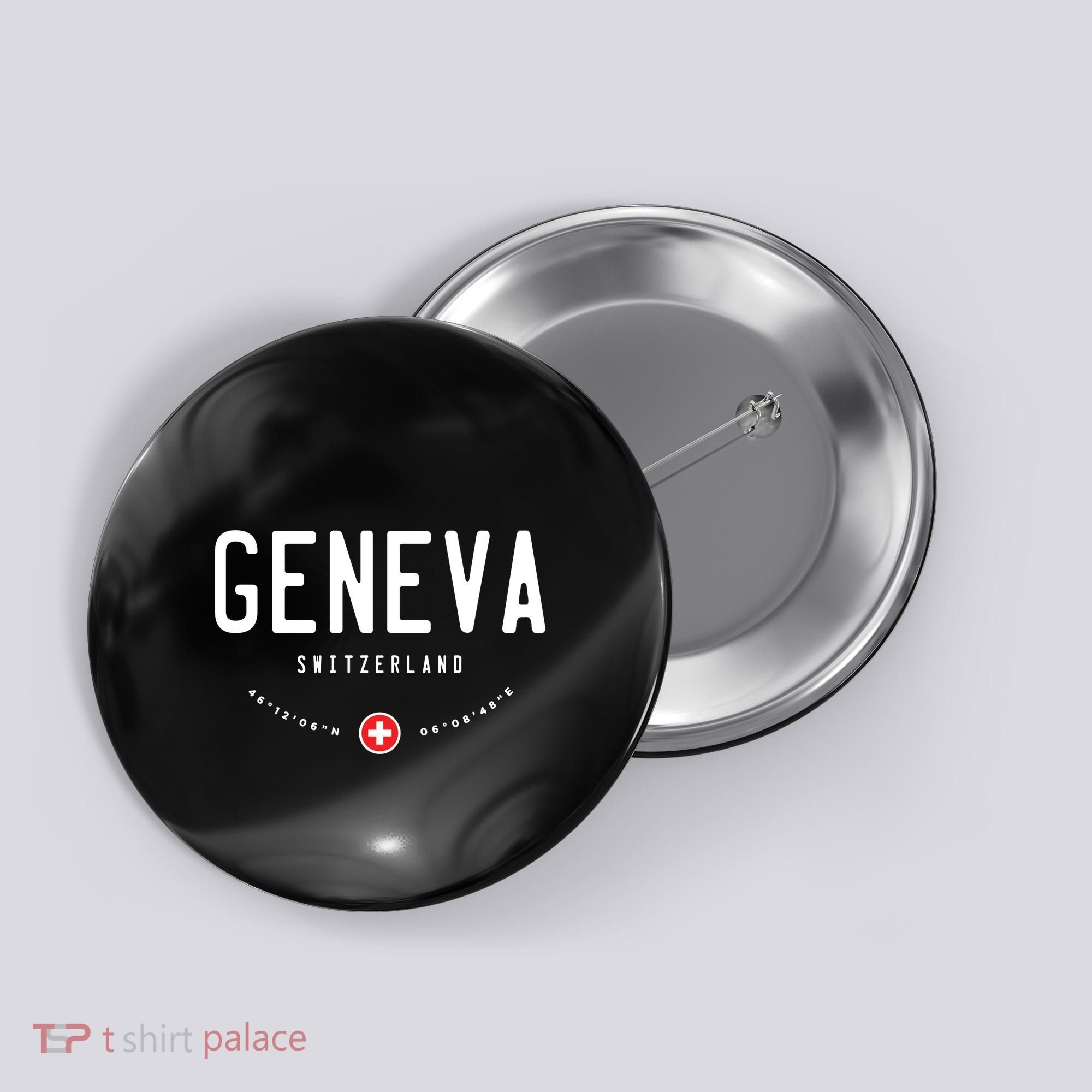 Geneva Coordinates Switzerland Flag Button
