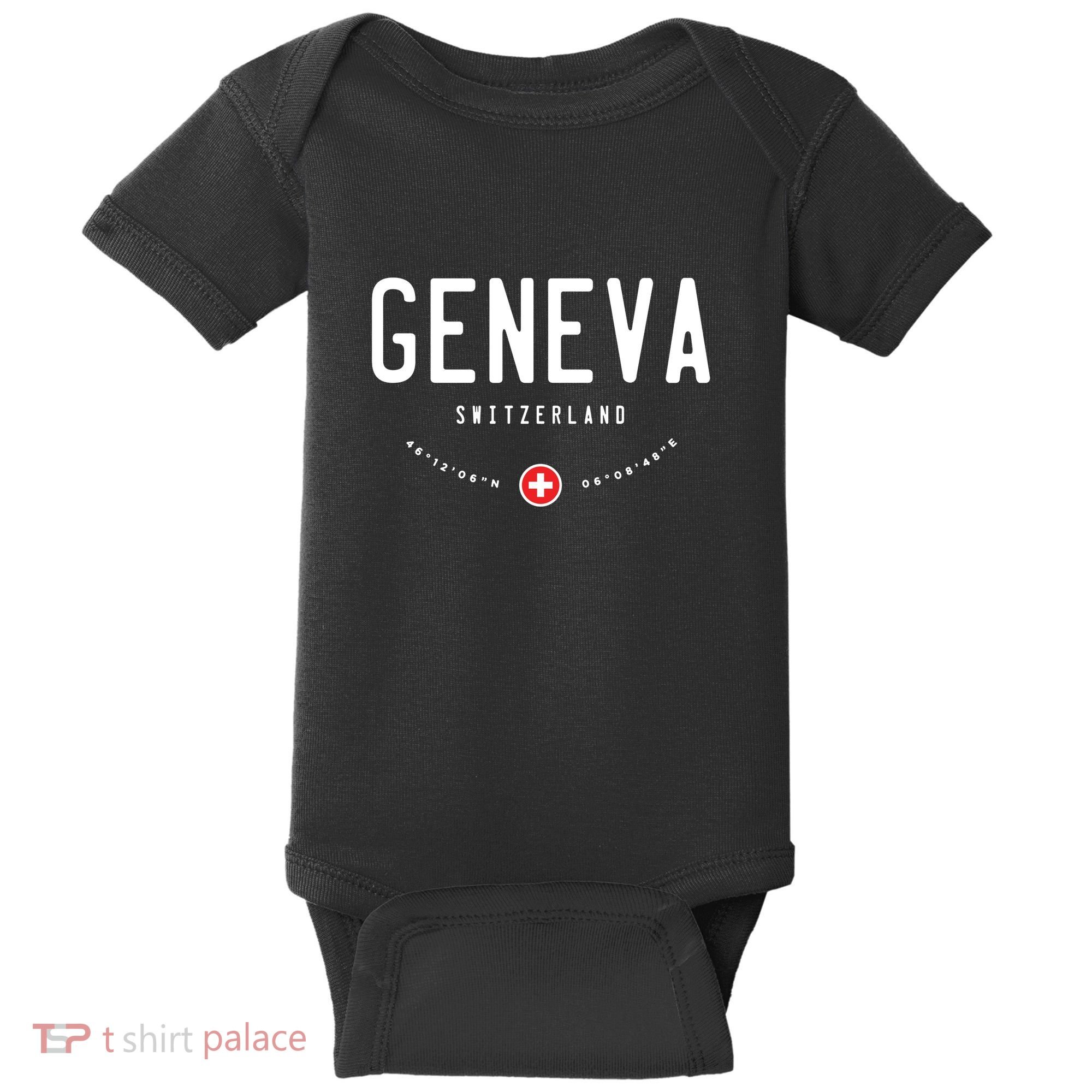 Geneva Coordinates Switzerland Flag Baby Bodysuit