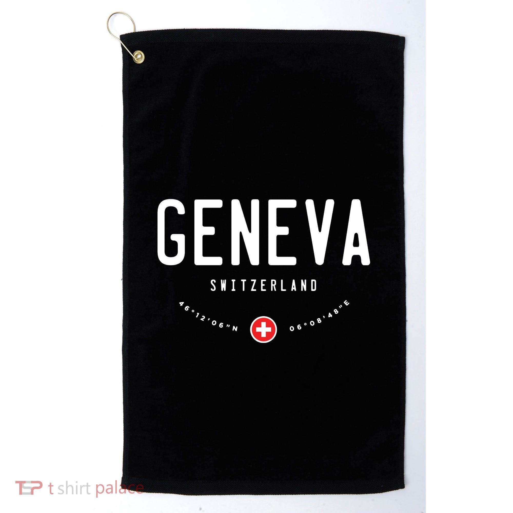 Geneva Coordinates Switzerland Flag Golf Towel
