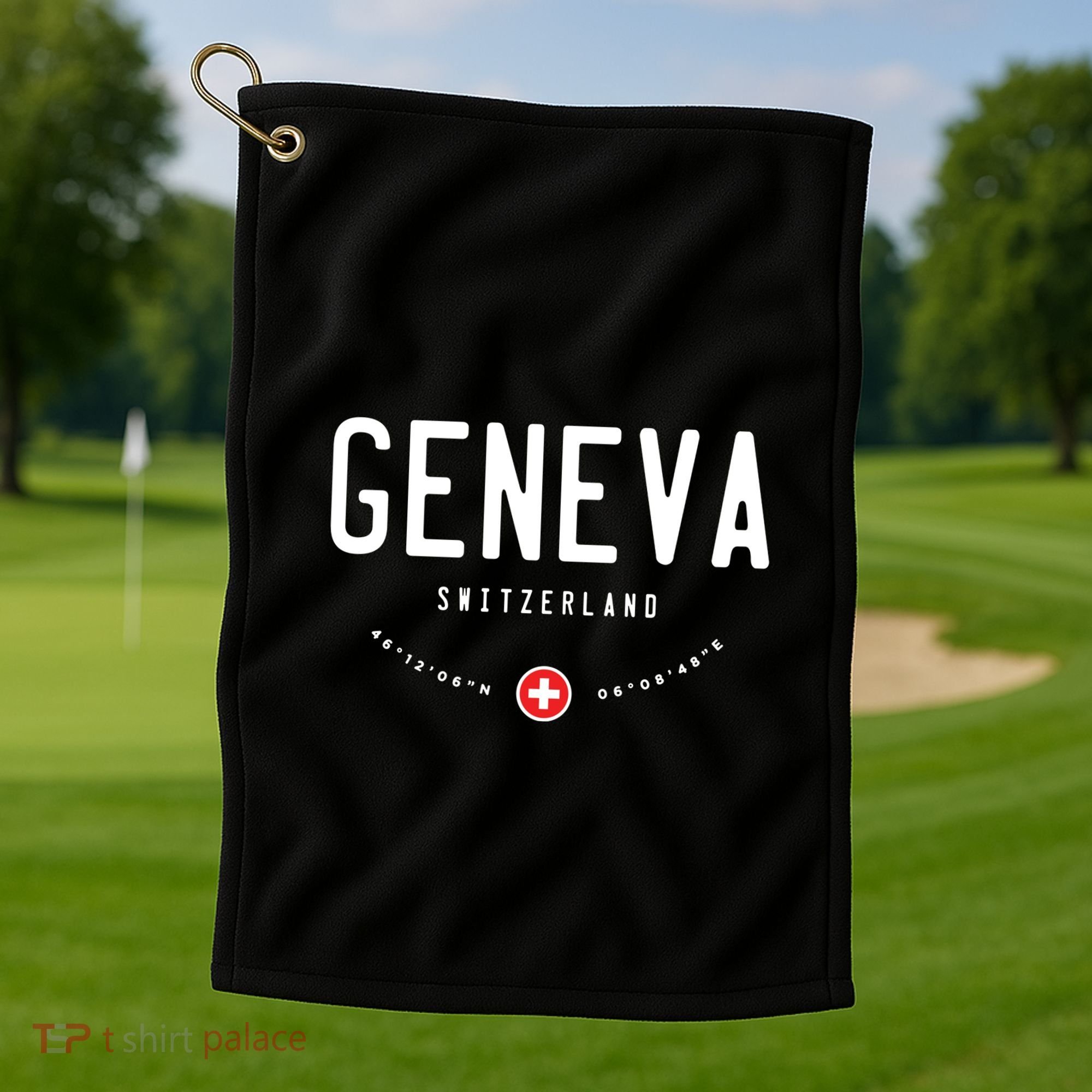 Geneva Coordinates Switzerland Flag Golf Towel