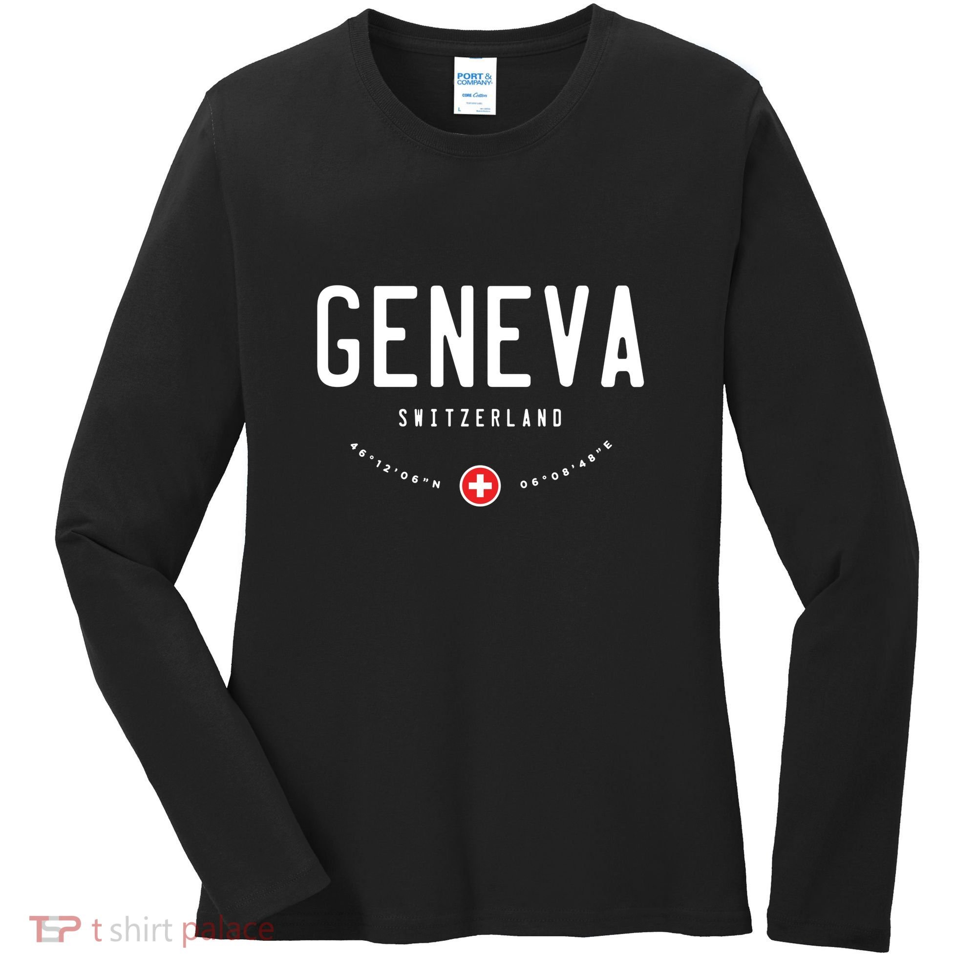 Geneva Coordinates Switzerland Flag Women's Long Sleeve Shirt