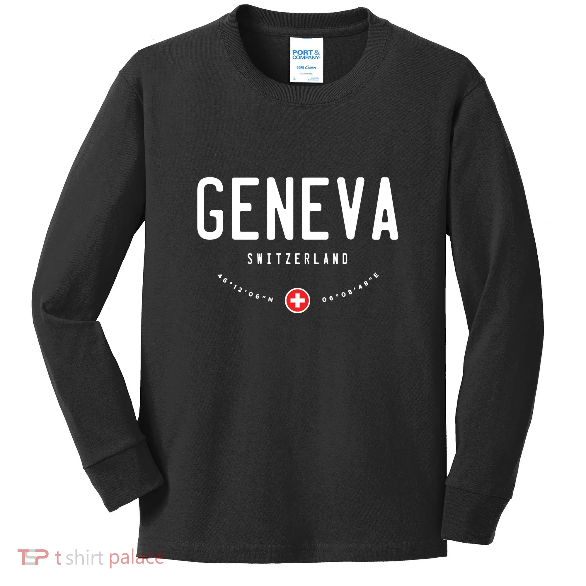 Geneva Coordinates Switzerland Flag Kids Long Sleeve Shirt