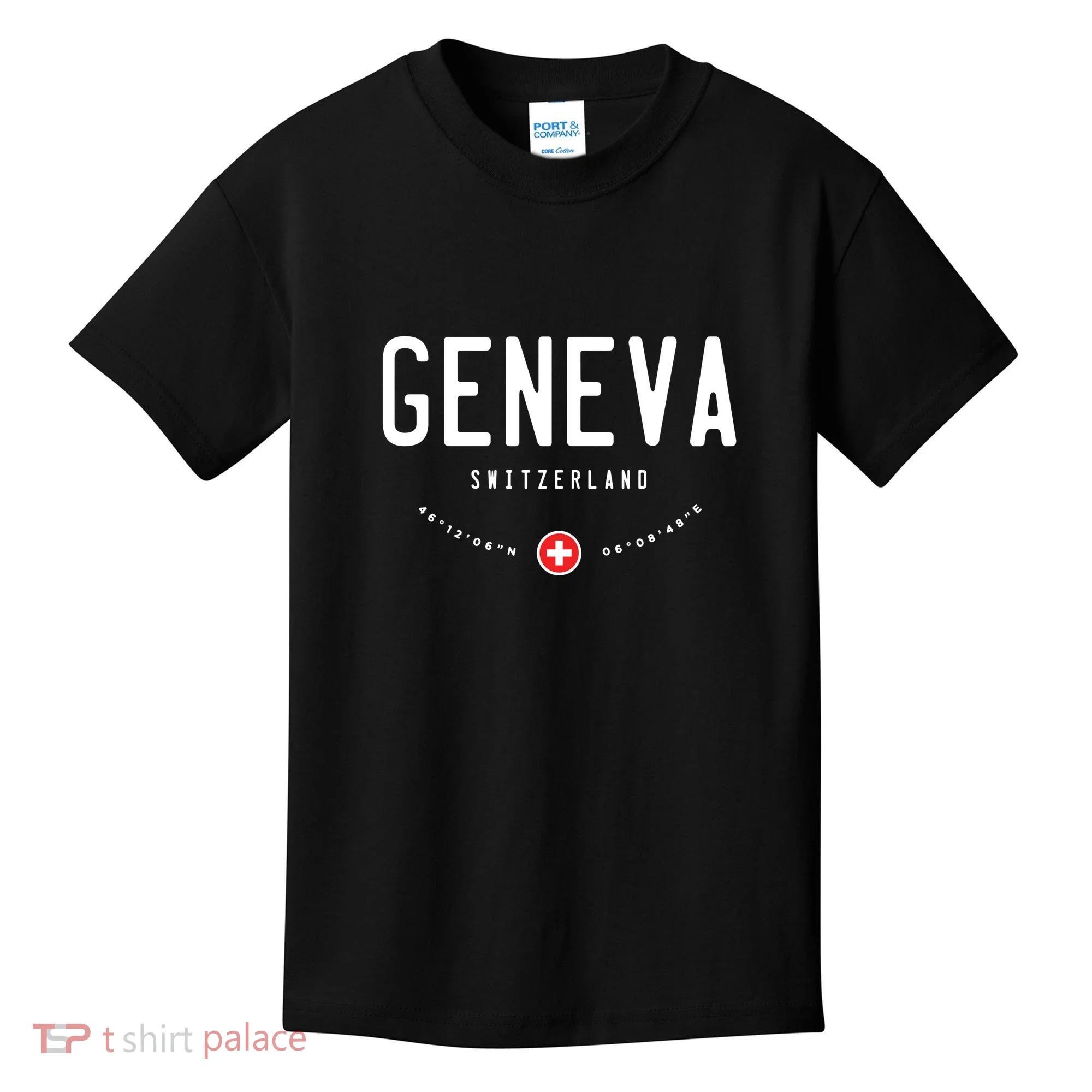 Geneva Coordinates Switzerland Flag Kids T-Shirt