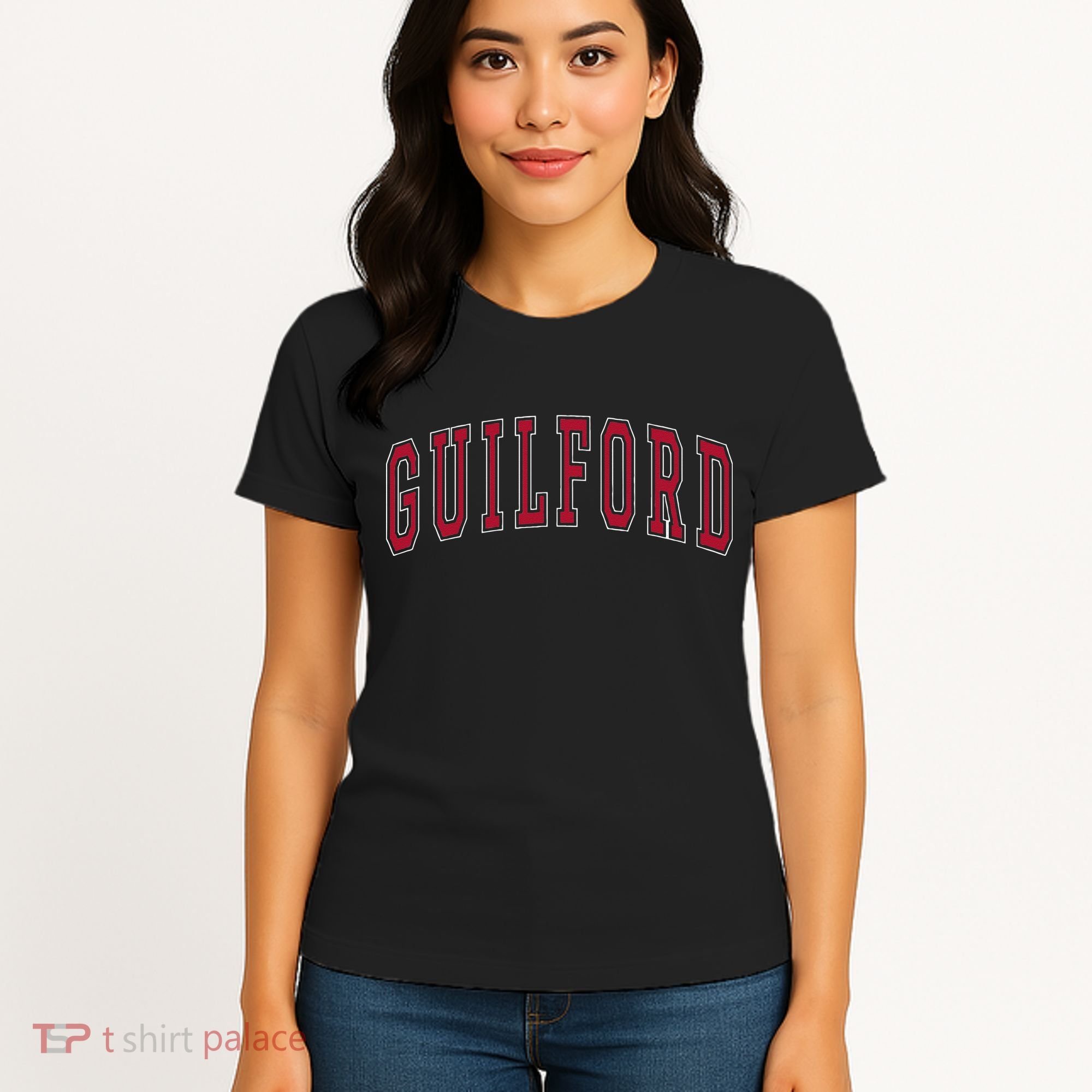 Guilford Connecticut Souvenir College Style Red Text Women's T-Shirt