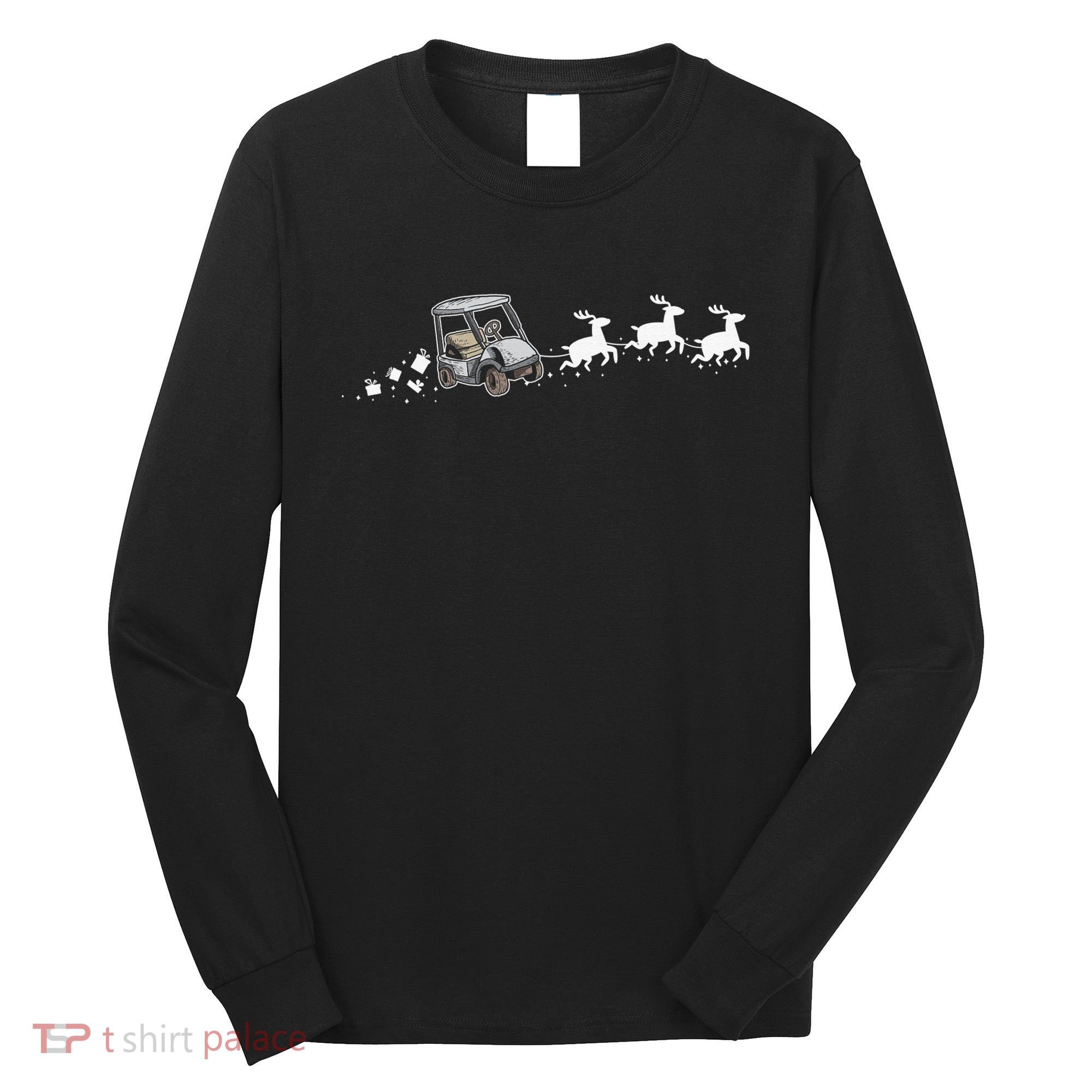 Golf Cart Santa Christmas Sleigh Funny Golf Club Long Sleeve Shirt