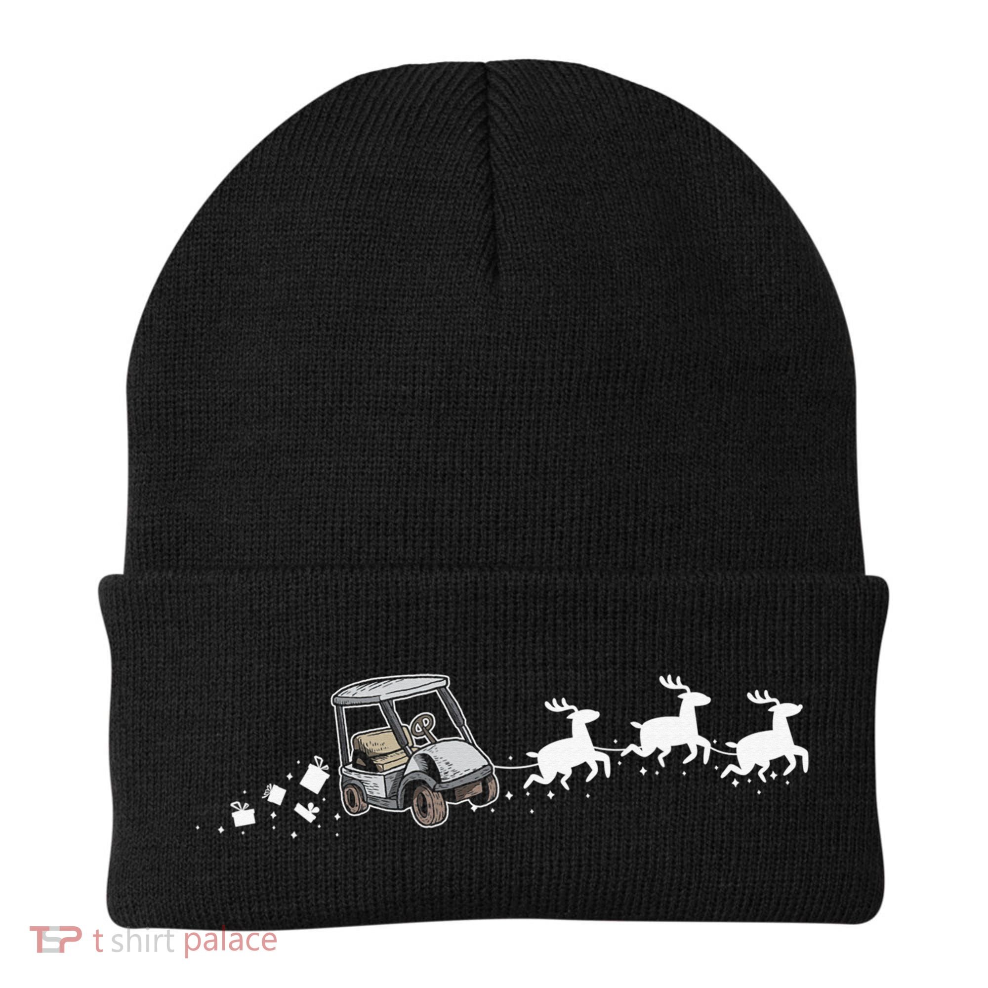 Golf Cart Santa Christmas Sleigh Funny Golf Club Beanie
