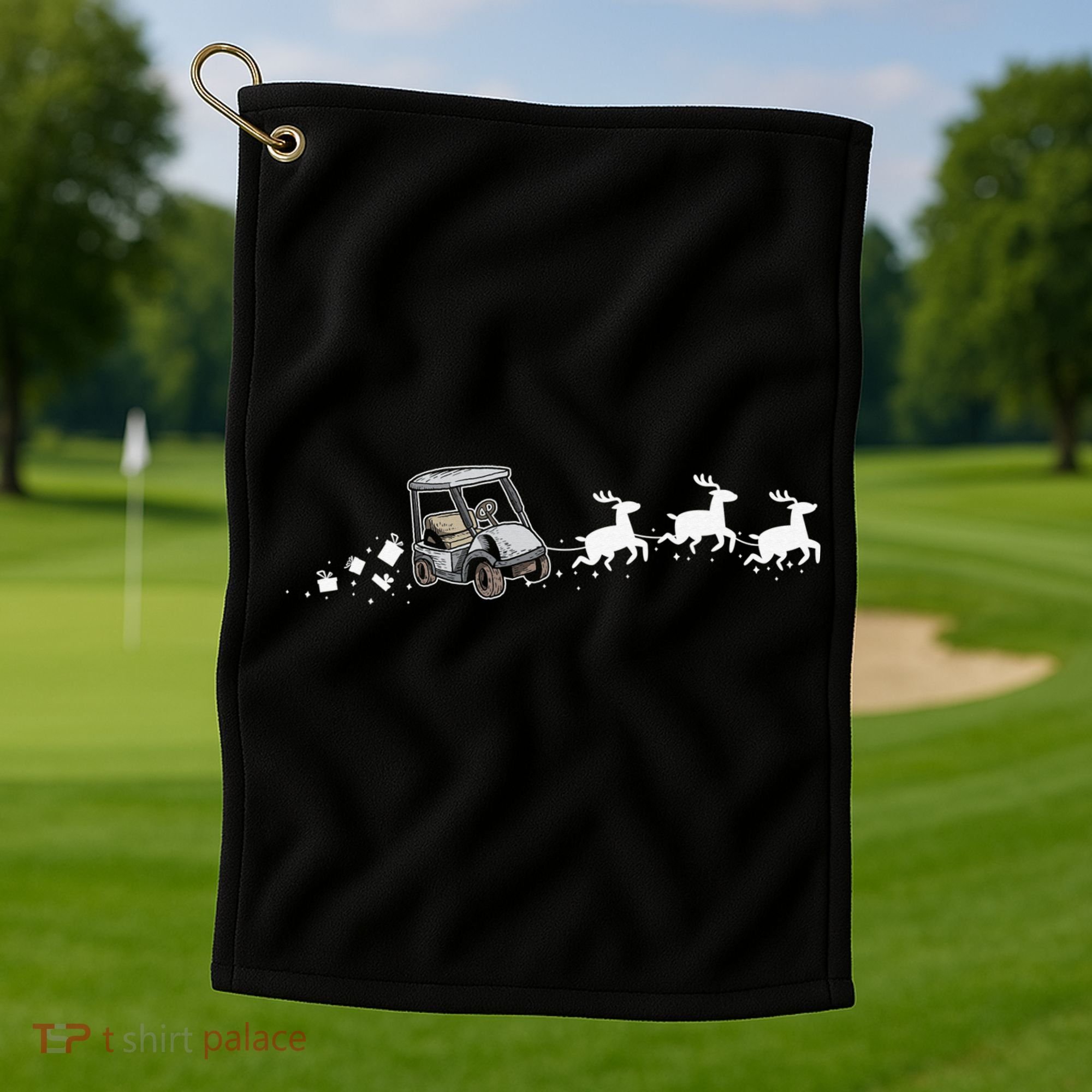 Golf Cart Santa Christmas Sleigh Funny Golf Club Golf Towel