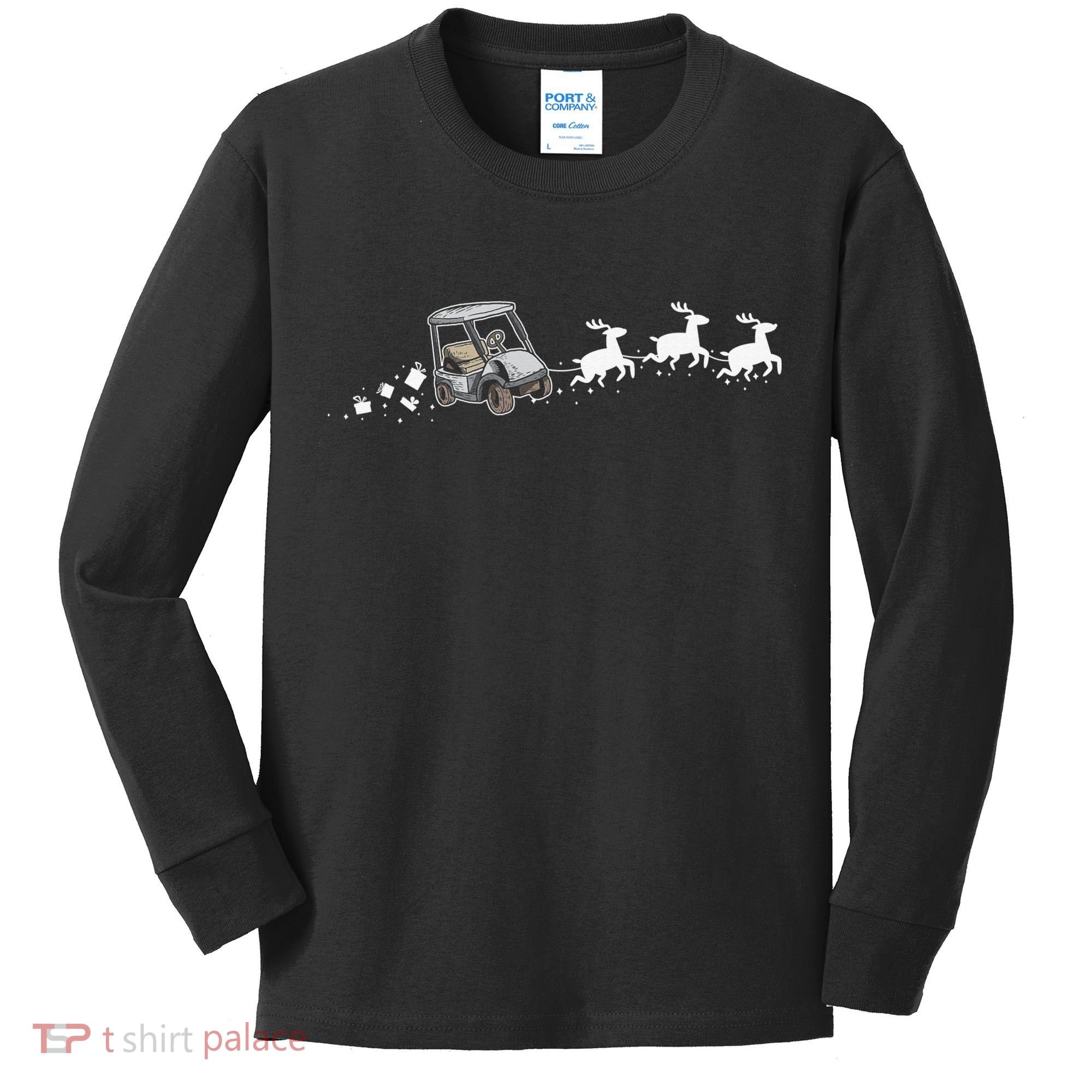 Golf Cart Santa Christmas Sleigh Funny Golf Club Kids Long Sleeve Shirt