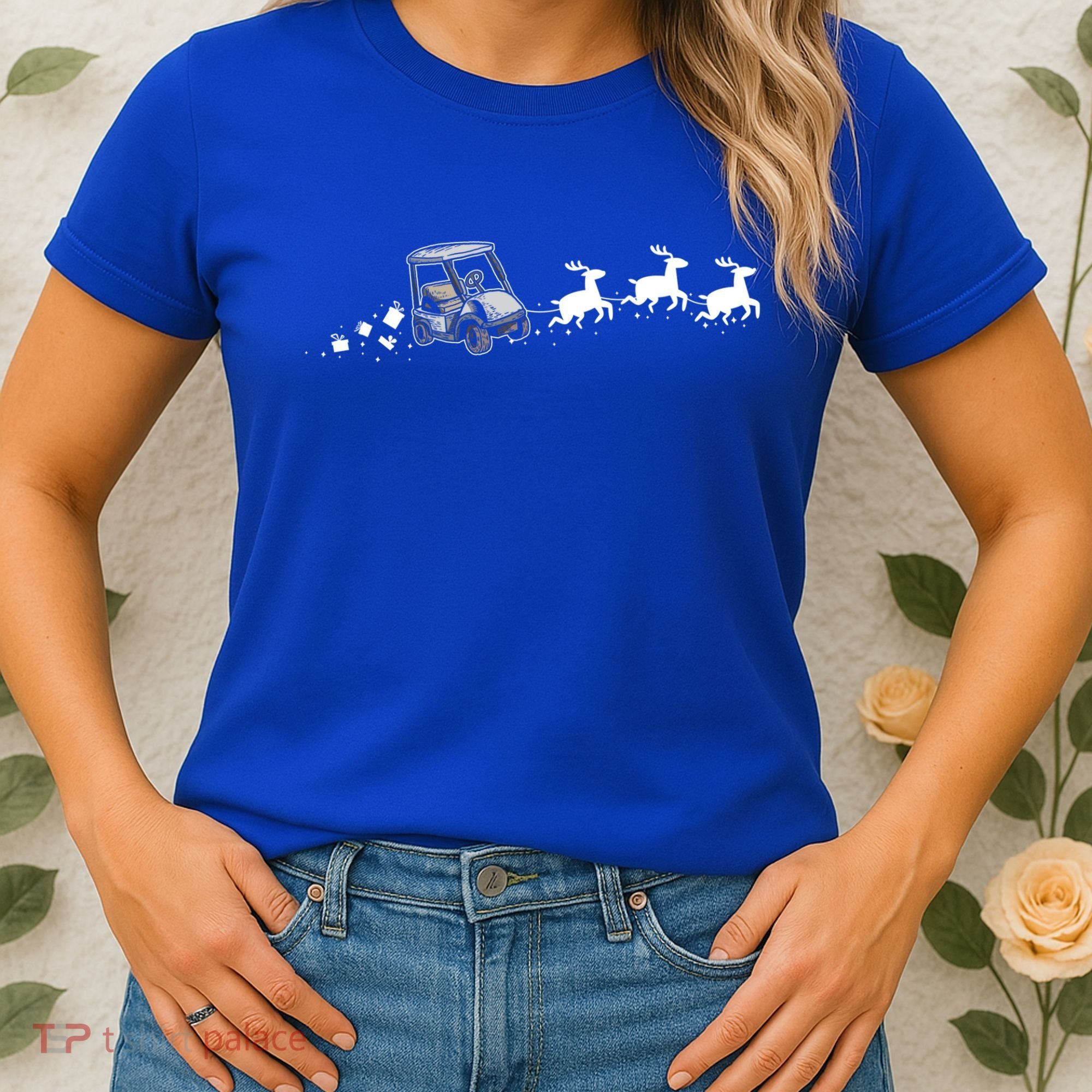 Golf Cart Santa Christmas Sleigh Funny Golf Cart Xmas Gift Women's T-Shirt