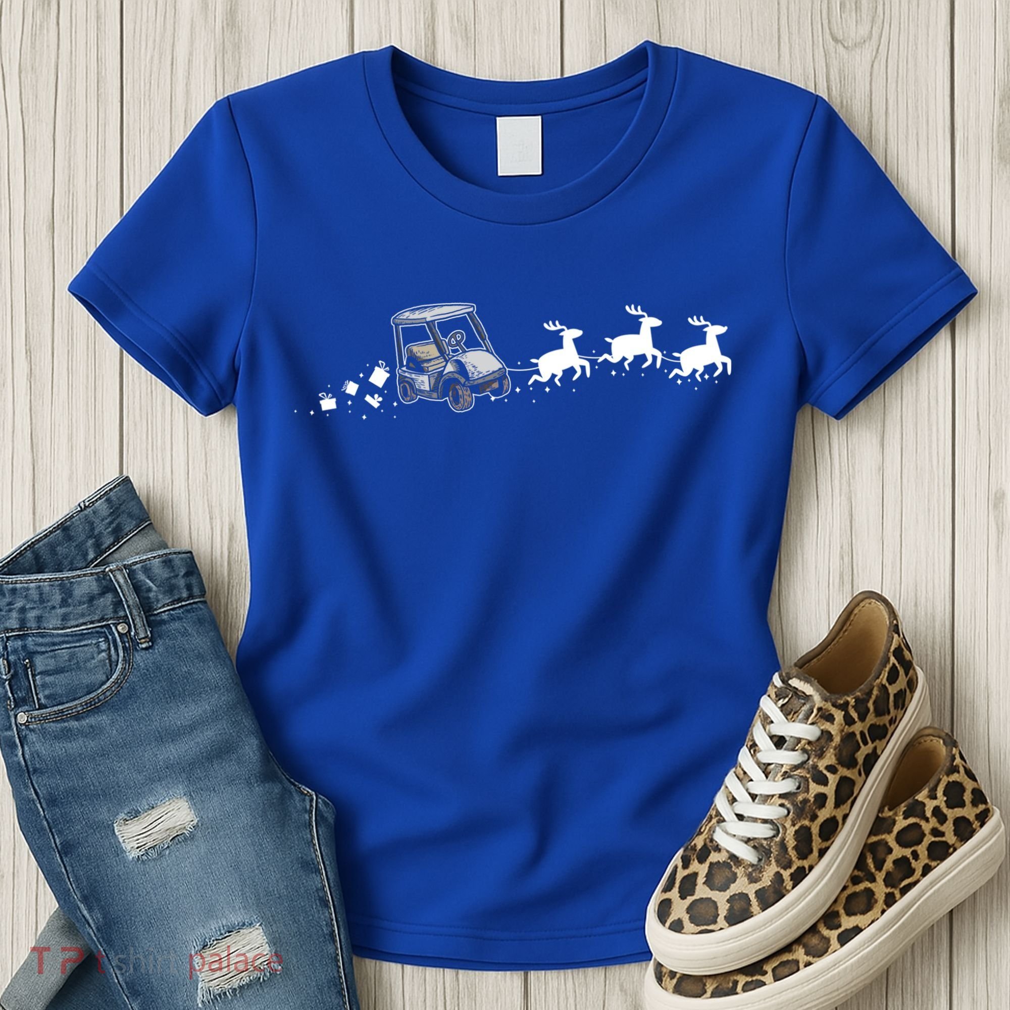 Golf Cart Santa Christmas Sleigh Funny Golf Cart Xmas Gift Women's T-Shirt