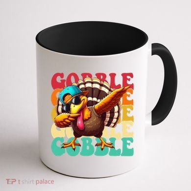 Gobble Cool Turkey Day Thanksgiving Retro Coffee Mug back