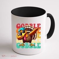 Gobble Cool Turkey Day Thanksgiving Retro Coffee Mug thumb 1
