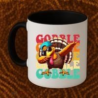 Gobble Cool Turkey Day Thanksgiving Retro Coffee Mug thumb 2
