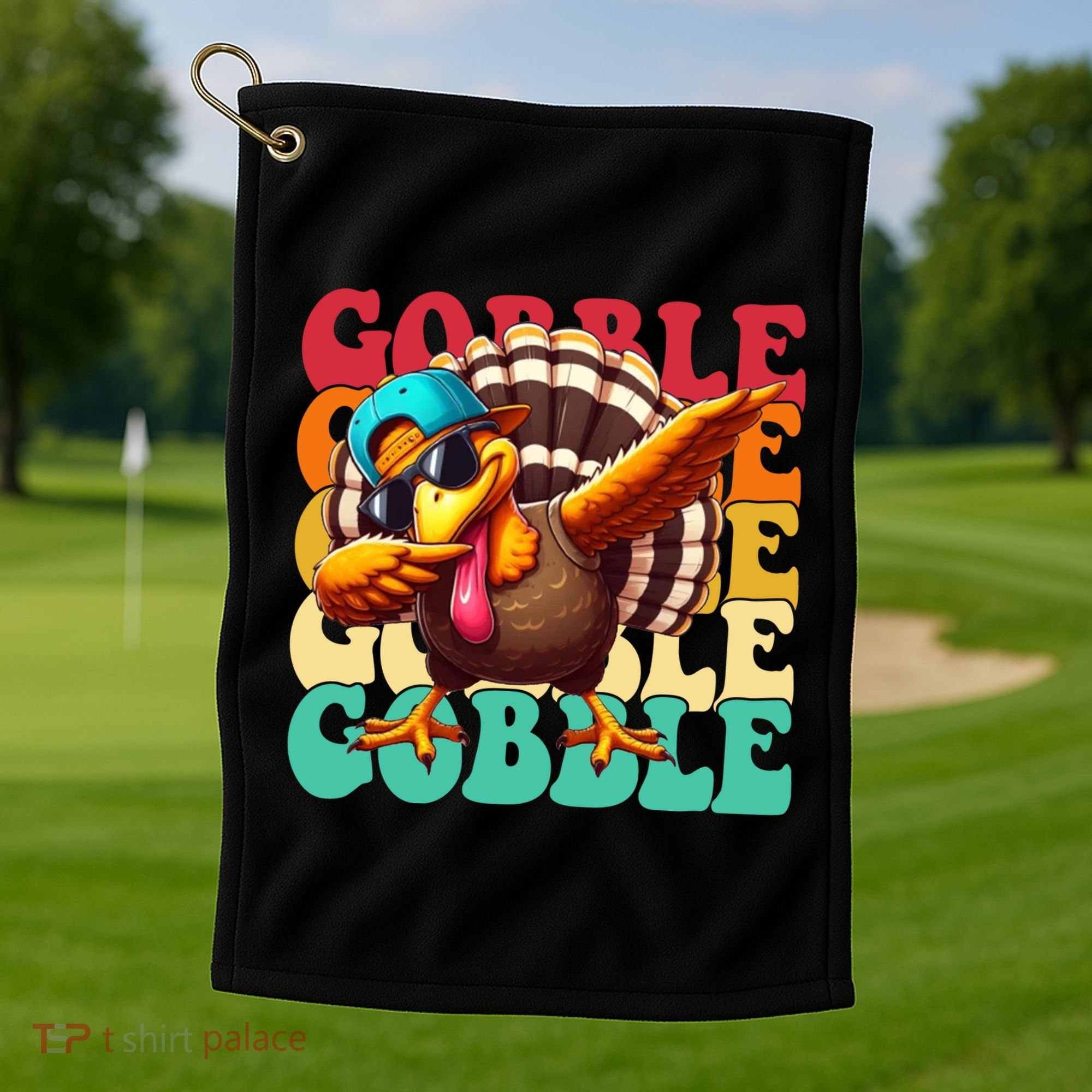 Gobble Cool Turkey Day Thanksgiving Retro Golf Towel