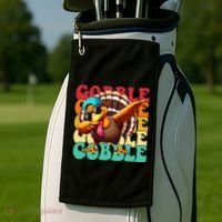 Gobble Cool Turkey Day Thanksgiving Retro Golf Towel thumb 2