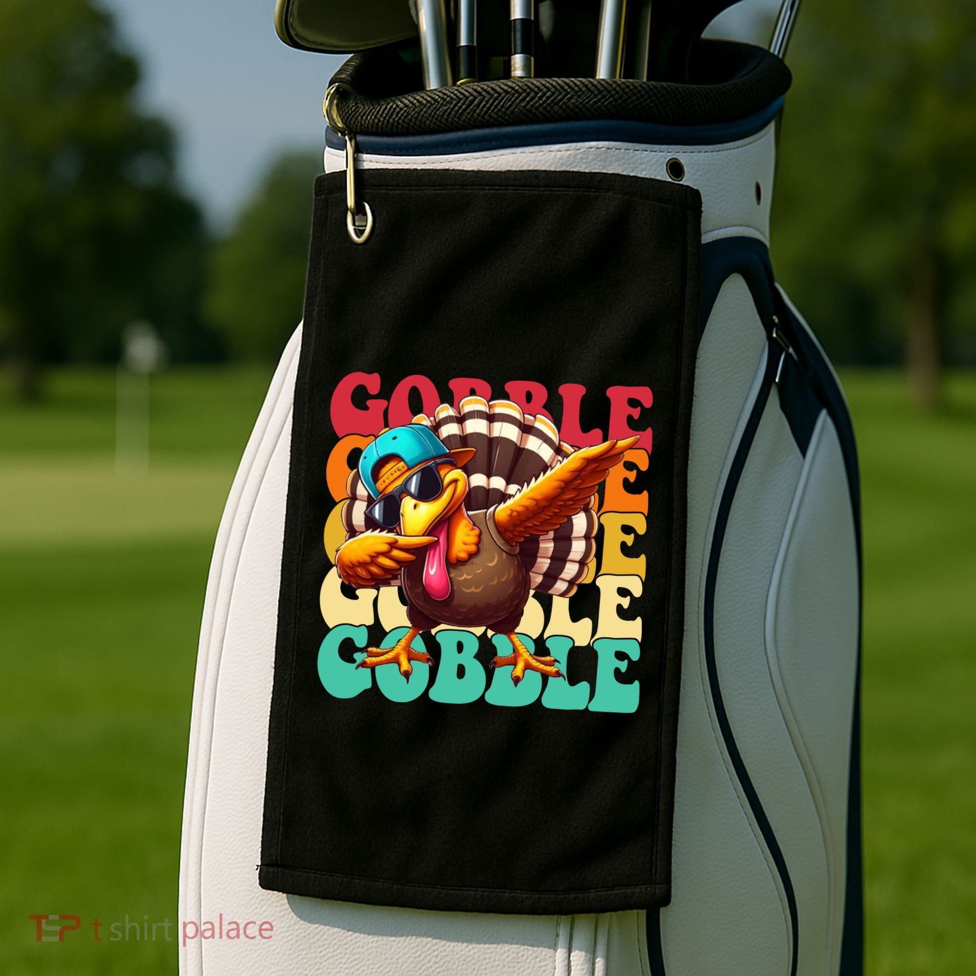 Gobble Cool Turkey Day Thanksgiving Retro Golf Towel