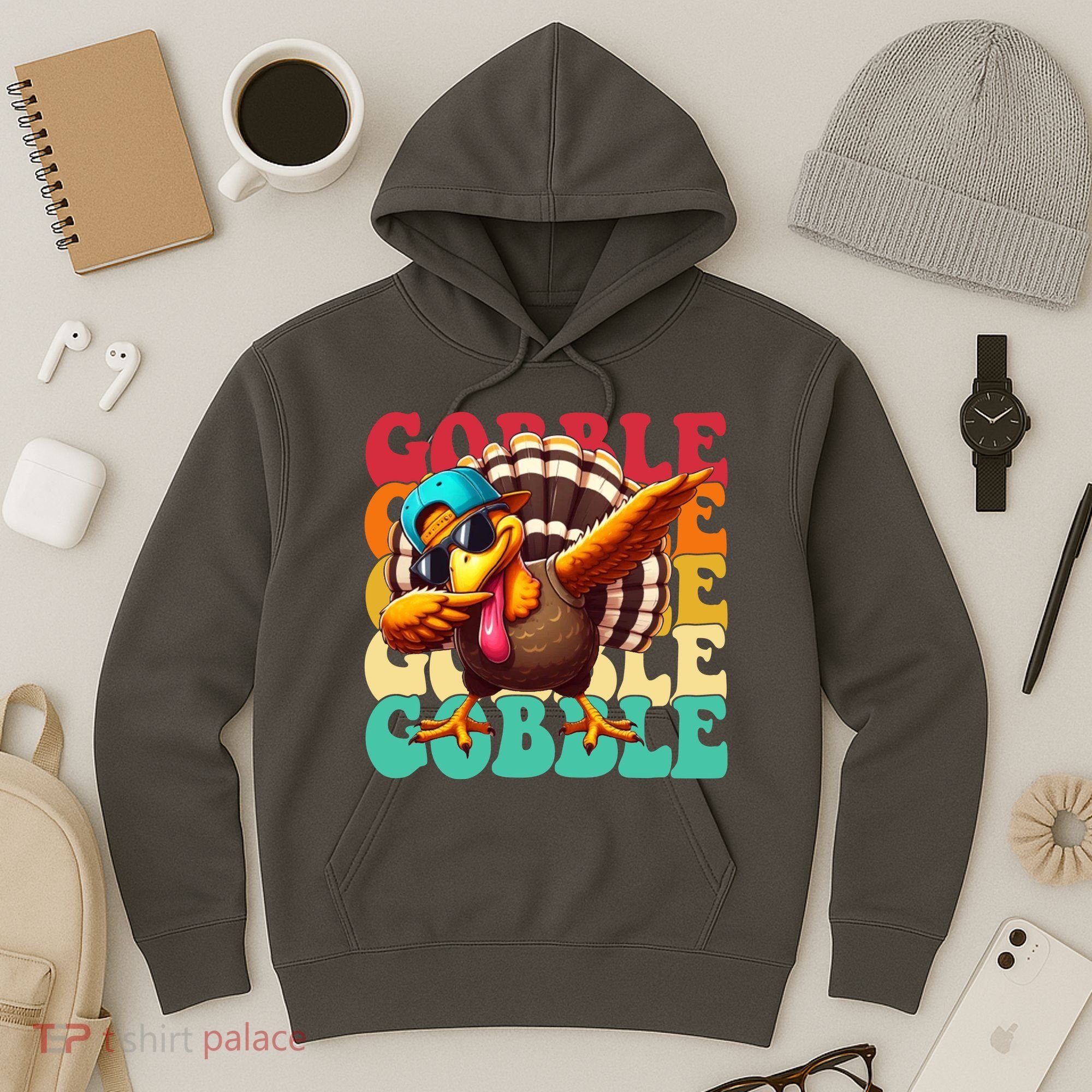 Gobble Cool Turkey Day Thanksgiving Retro Hoodie